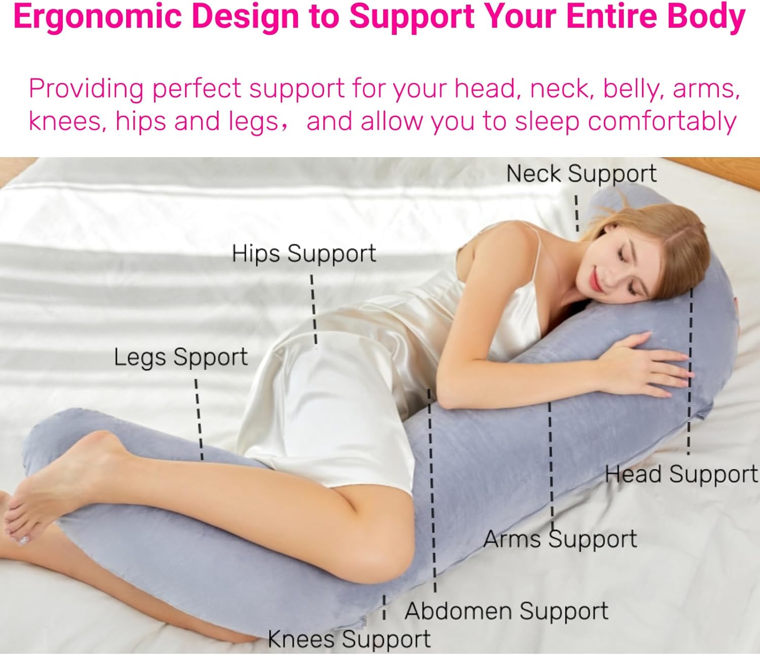 Almohada corporal de cisne para adultos, 55.12 x 21.65 x 11.02 pulgadas, almohada de cuerpo completo ergómica, cómoda almohada de maternidad para