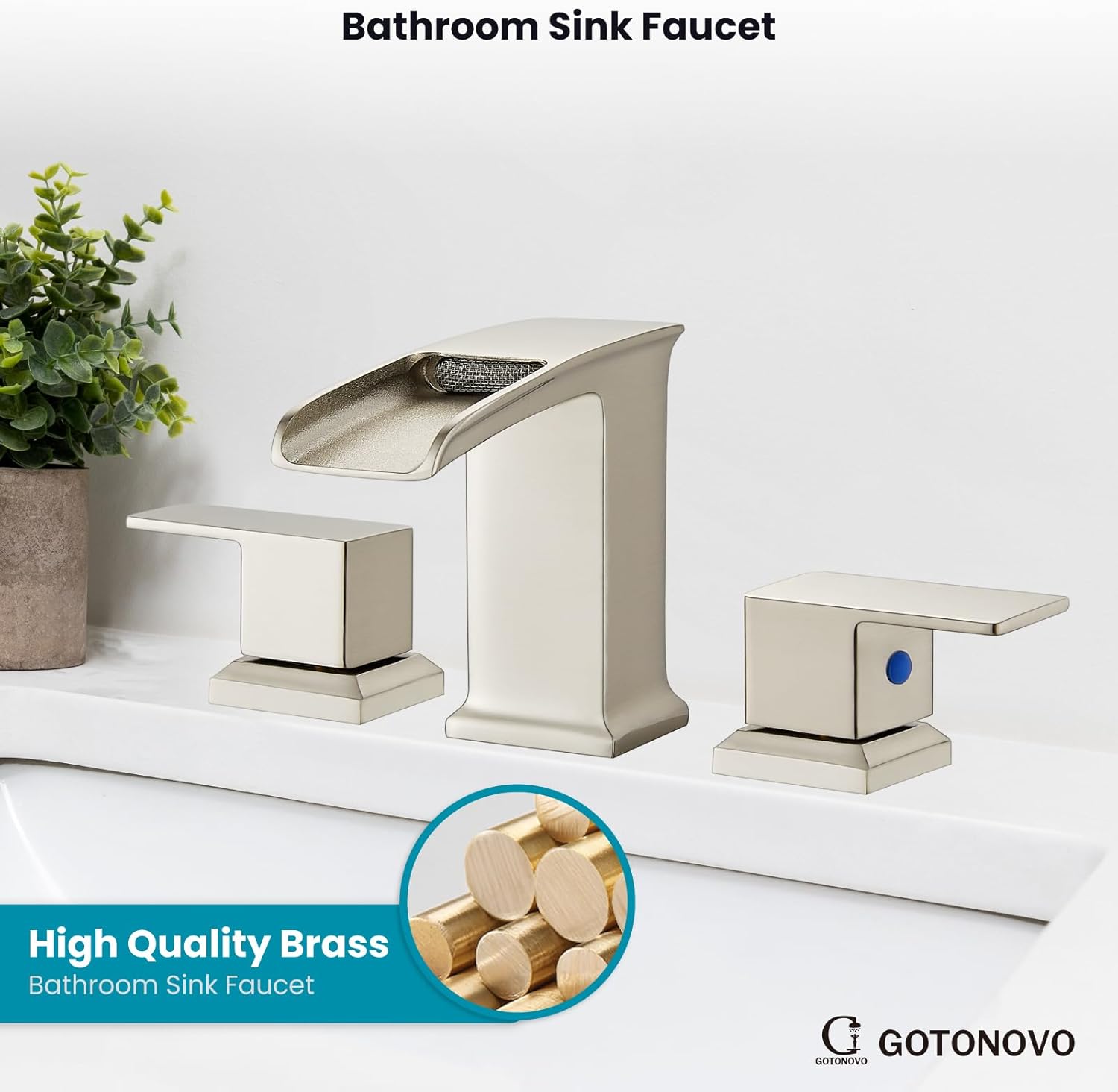 gotonovo Grifo de lavabo de baño de cascada generalizado, níquel cepillado, 8 pulgadas, conjunto de drenaje emergente a juego, juego de grifos de