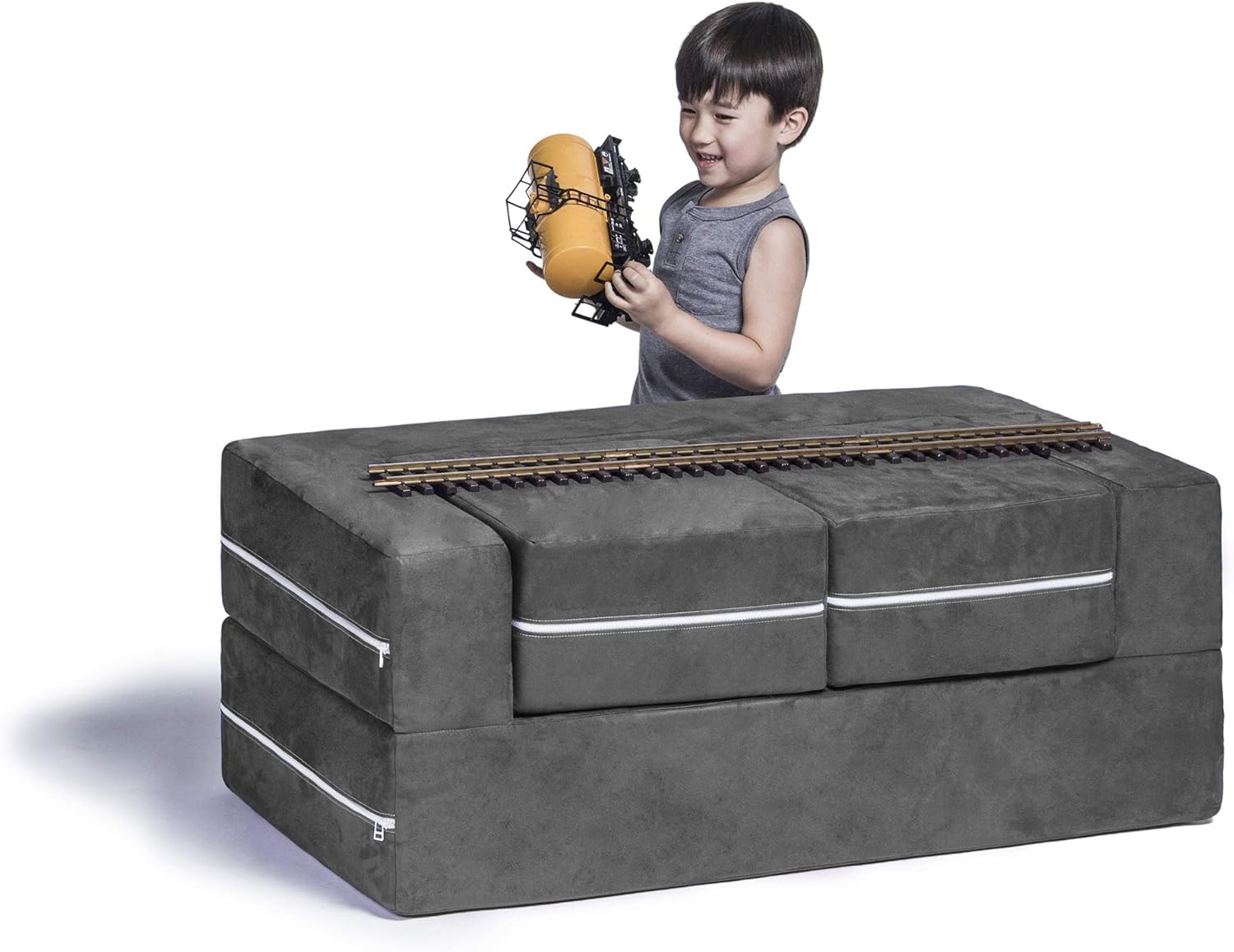 Jaxx Zipline – Sofá biplaza modular para niños, otomana y tumbona plegable, color carbón