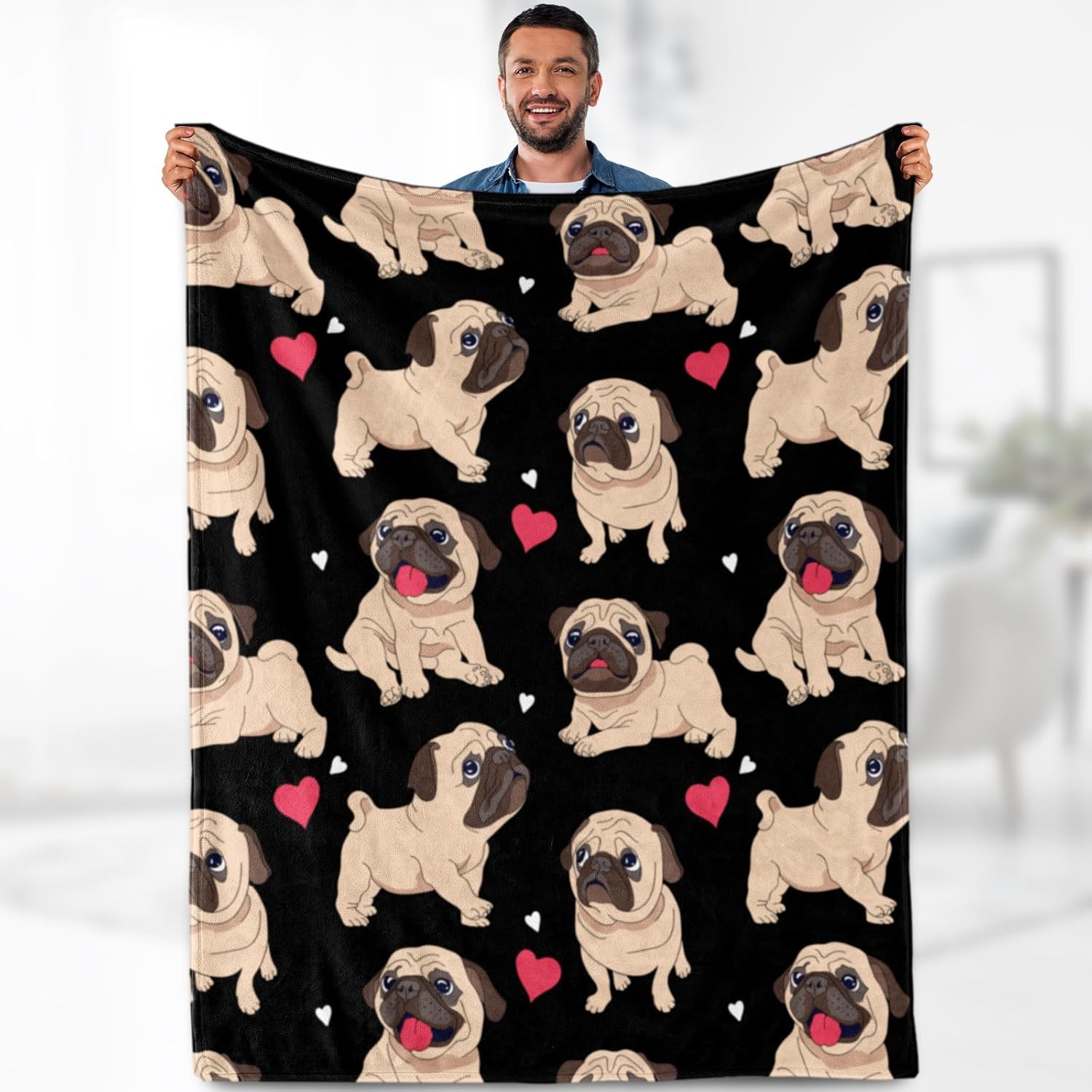 Manta de Pug regalos para niños y adultos, manta para amantes de los cachorros de los perros pug para niños, niñas y hombres, decoración de la sala