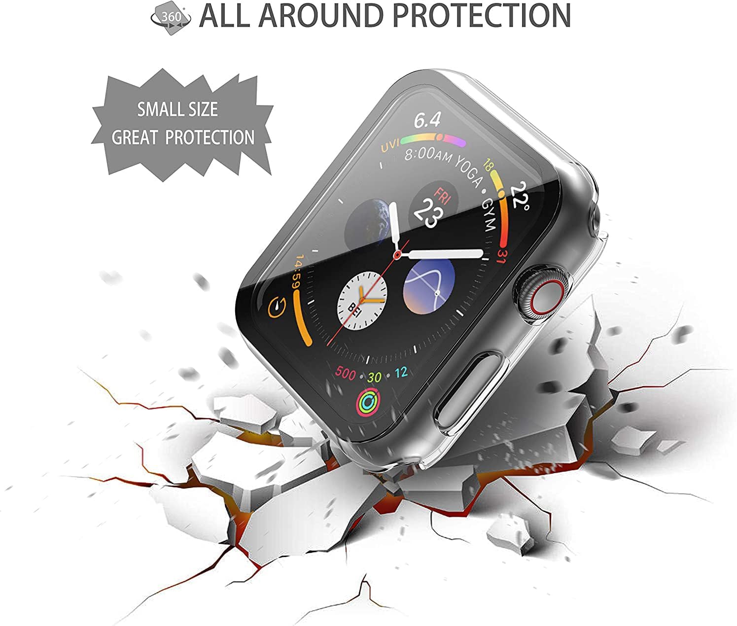 Misxi – Juego de 2 fundas rígidas de policarbonato con protector de pantalla de vidrio templado para Apple Watch Series 456SE de 44 mm, ultrafina,