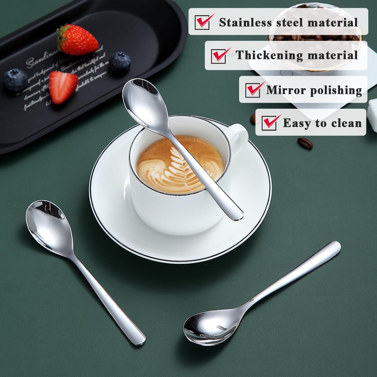 Kyraton Juego de 24 cucharaditas de café de acero inoxidable, cucharas de spresso para el hogar, restaurante, hotel, fiestas, aptas para lavavajillas
