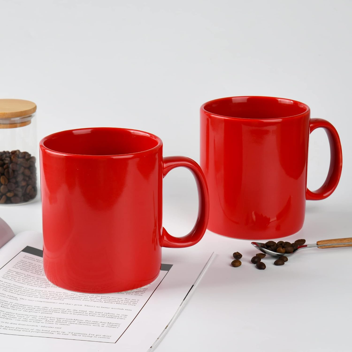 Juego de 2 tazas de café de cerámica súper grandes de 30 oz (rojo)