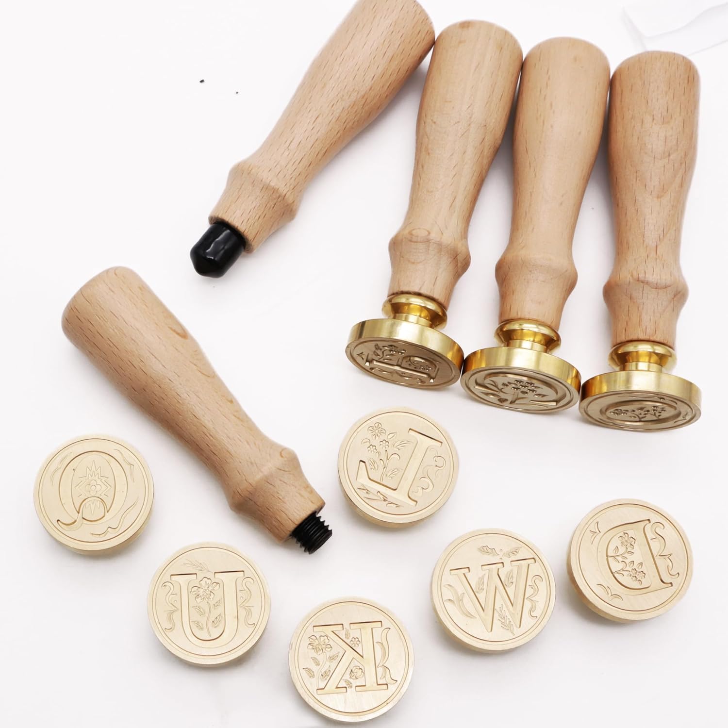 Sellos de cera del alfabeto, sellos grabados, sellos de cera, cabezas de sello de latón, asas de madera desmontables, sobres adecuados, invitaciones