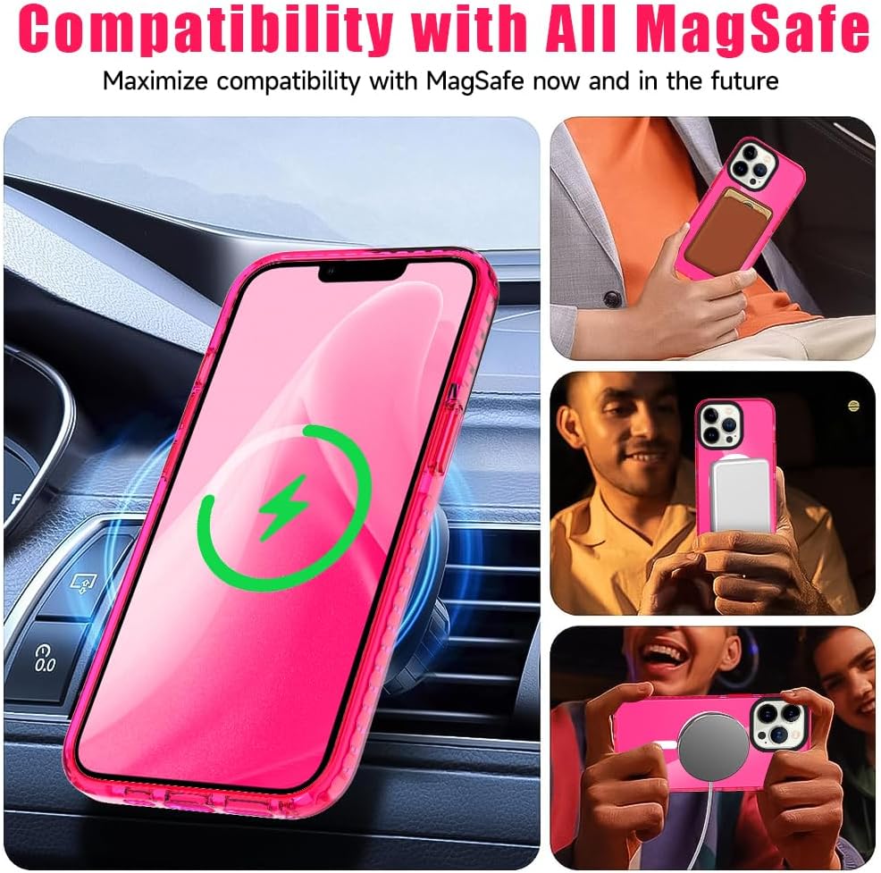 KANGHAR Funda magnética para iPhone 1212 Pro compatible con MagSafe Fuerte magnético Protección de grado militar Rosa intenso transparente a prueba