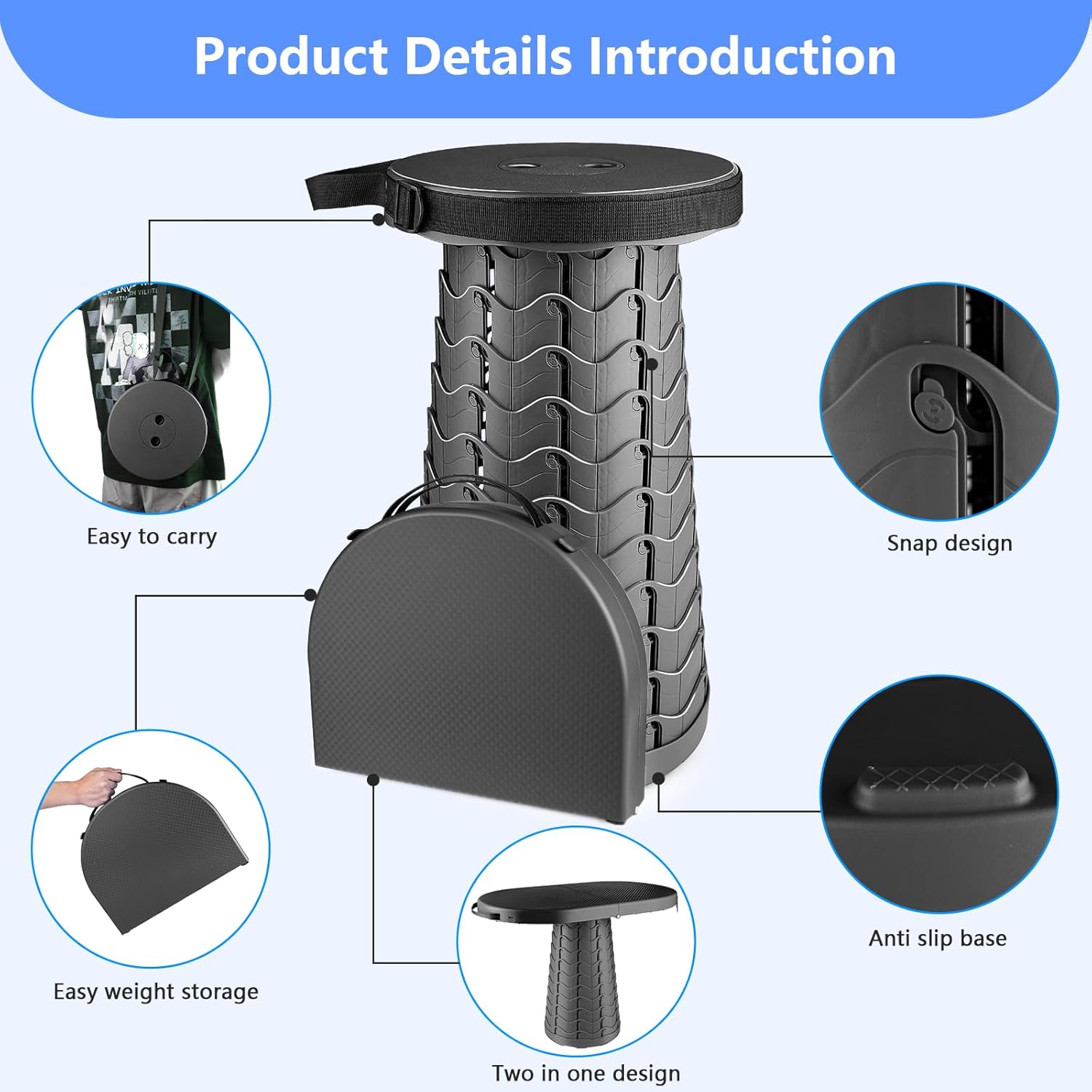 ZTMT Taburete plegable actualizable, capacidad de carga de 440 libras, taburete portátil ligero 2 en 1 con mesa fácil de plegar al aire libre,