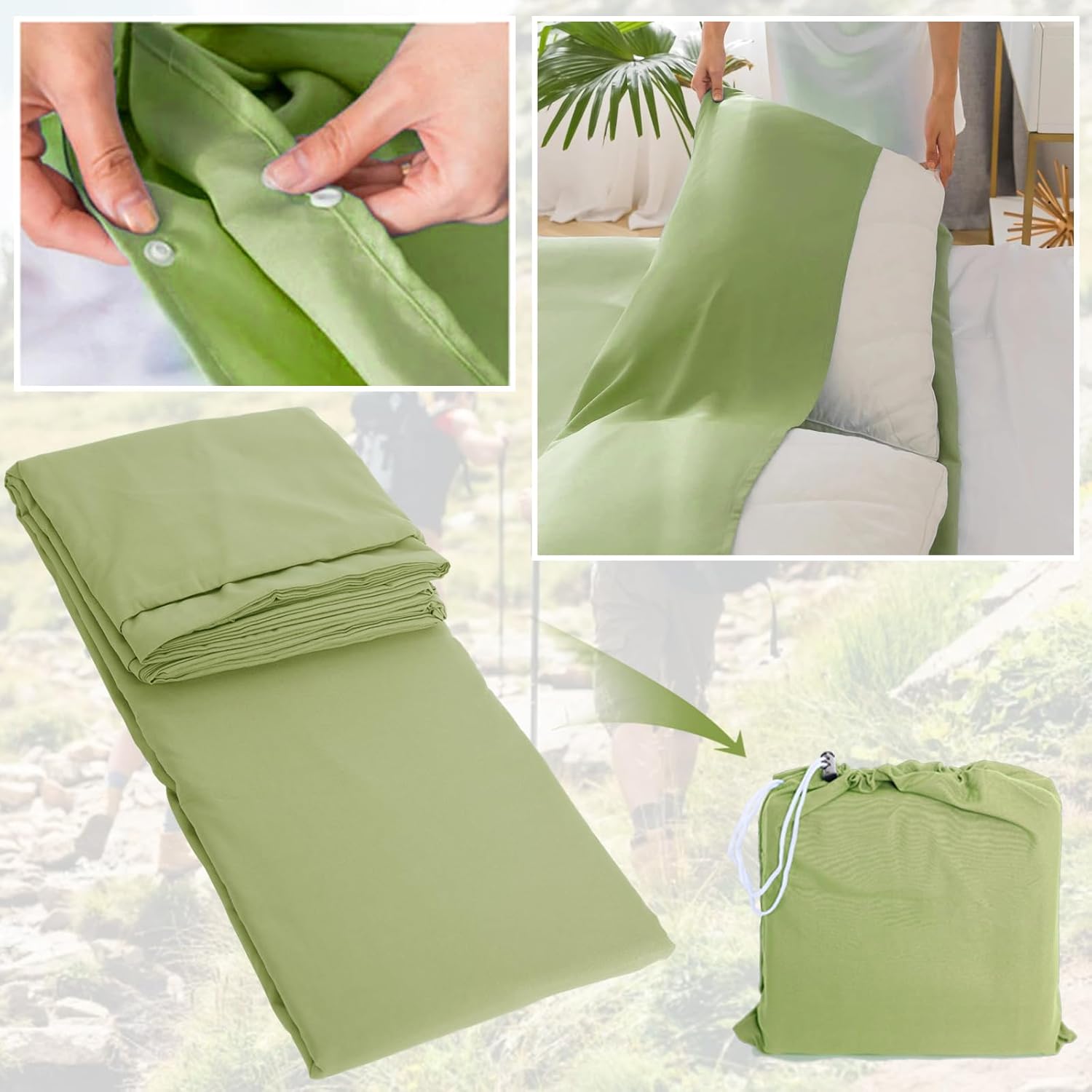 Saco de dormir para viajes y campamentos, ligero, compacto, portátil, delgado, para adultos, sábana de dormir suave de alta calidad para viajes,