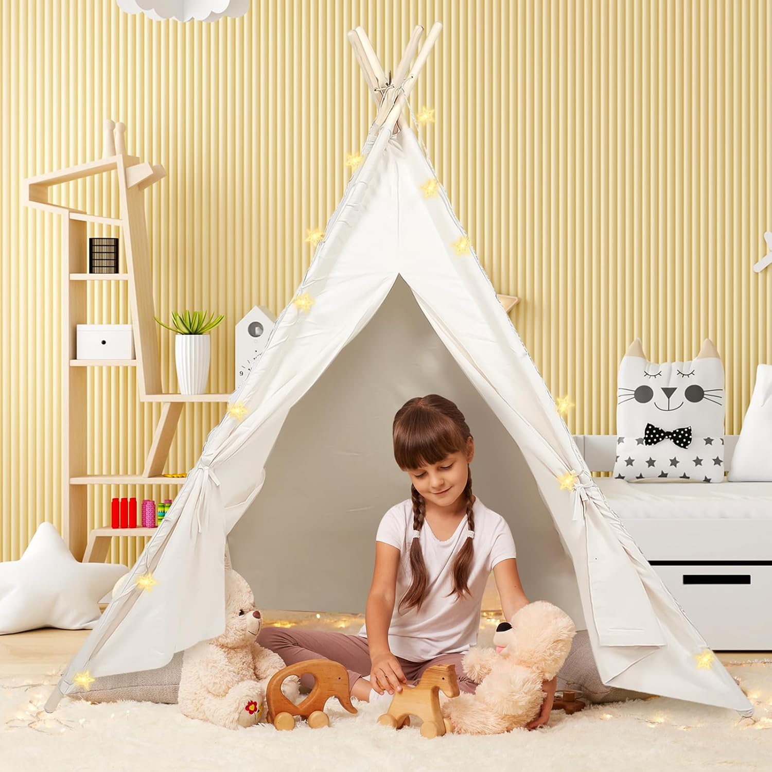 Midoook – Tienda de campaña tipi para niños, tienda de campaña tipi para niños y niñas, tienda de campaña de lona para niños, tienda de campaña Tipi