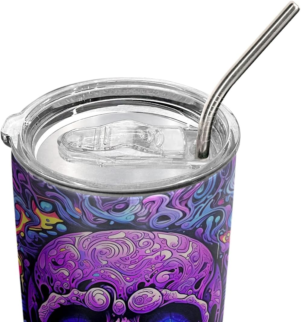Vaso de Halloween de 20 onzas, vaso de calavera de azúcar, calavera de caramelo, vaso de calavera de azúcar y calabaza de Halloween, taza de viaje