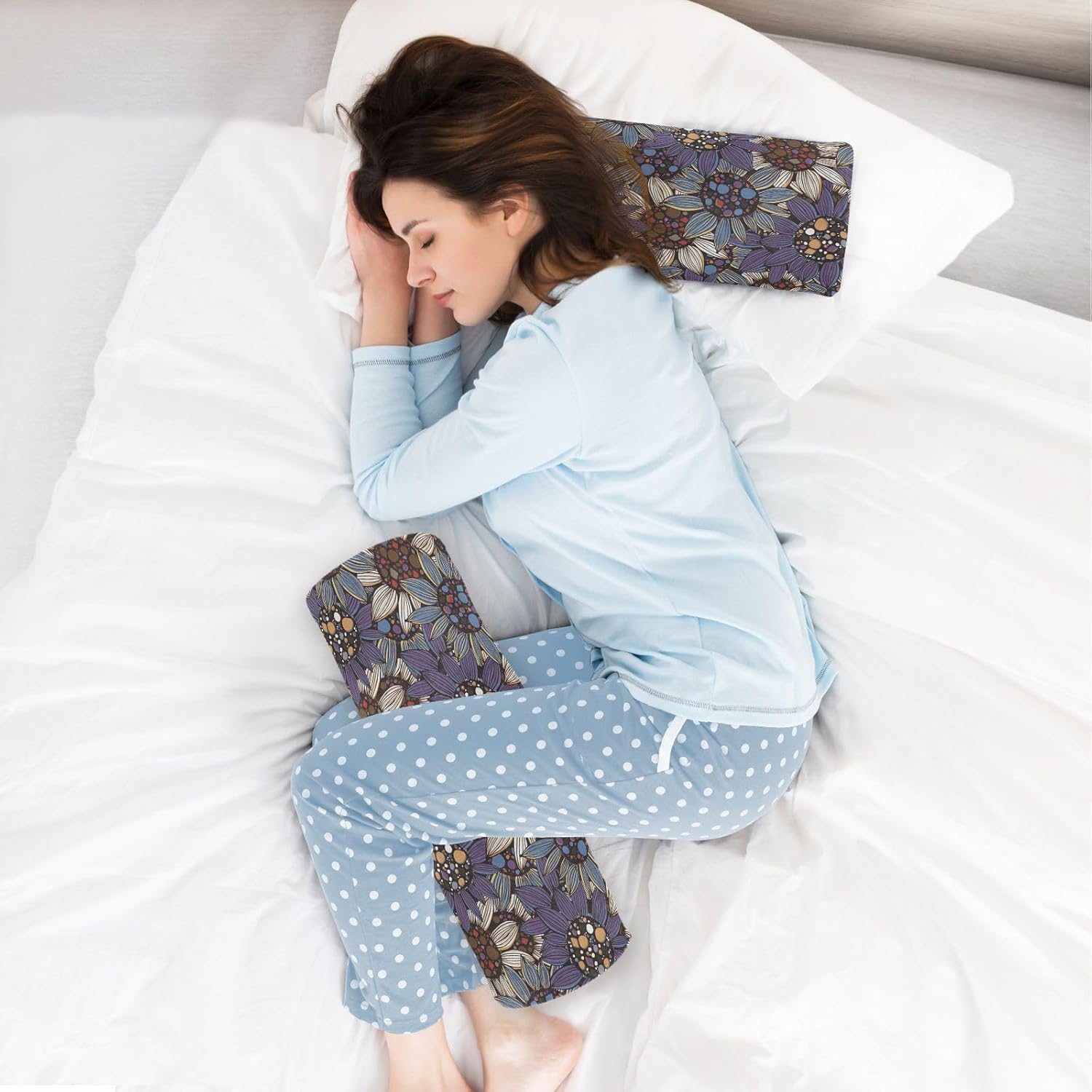KLL Almohada larga terapéutica con diseño de girasoles, estilo bohemio, para sofá, redondas, cilíndrica, con cremallera