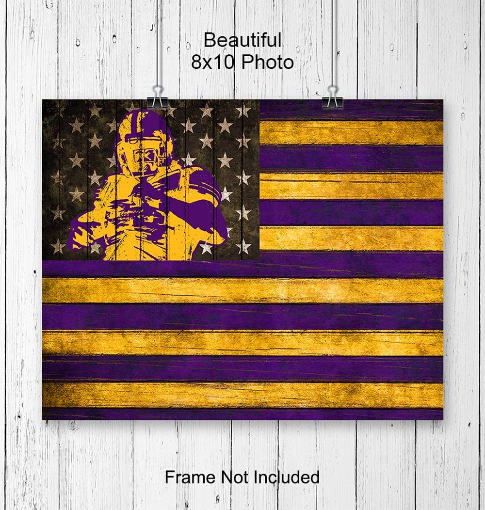 LSU Fighting Tigers Football Wall Art Print Poster – Patriotic Flag – Gift for Men, Louisiana State University Sports Fans – Home Decor for Den,
