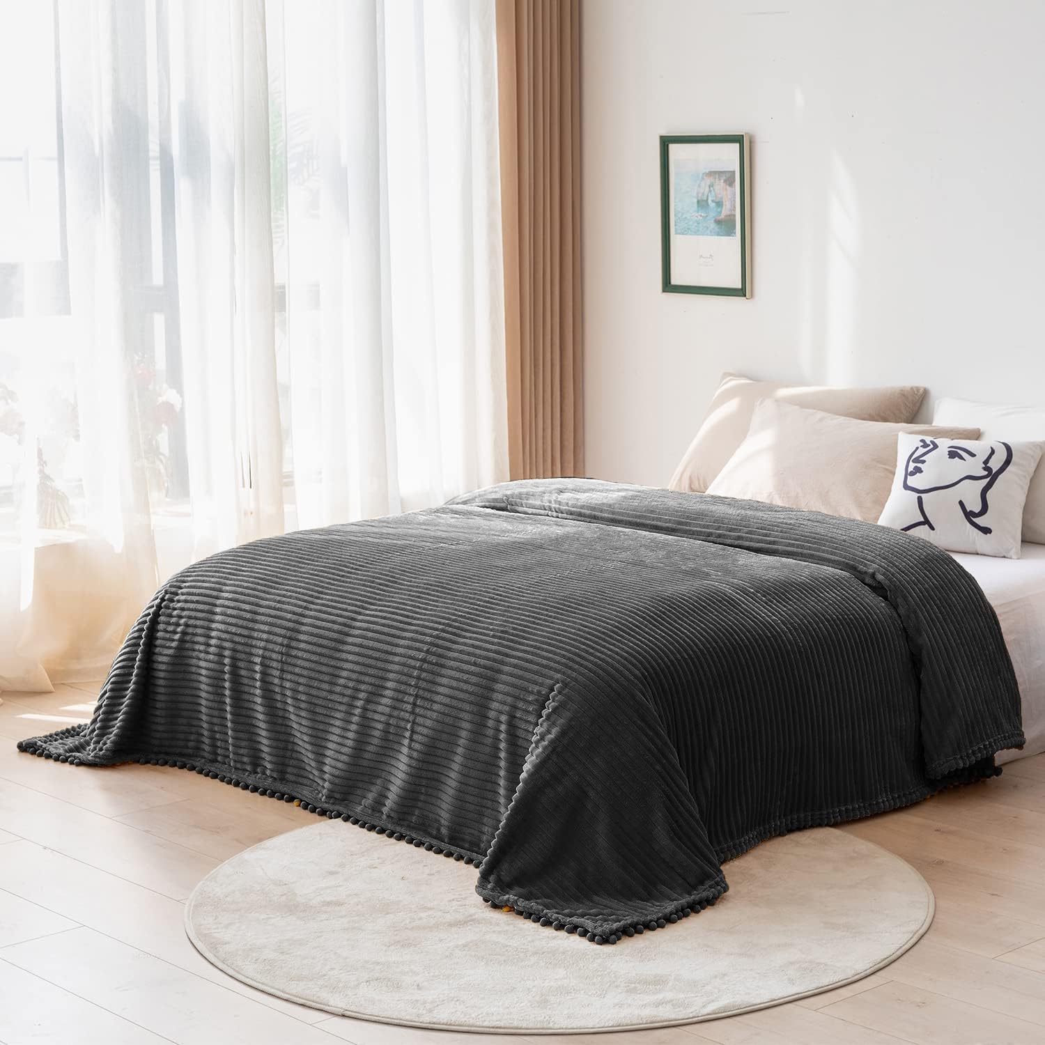 DISSA Manta de forro polar, 51×63 pulgadas, suave, de peluche, esponjosa, esponjosa, cálida, acogedora, perfecta para sofá, cama, con flecos de