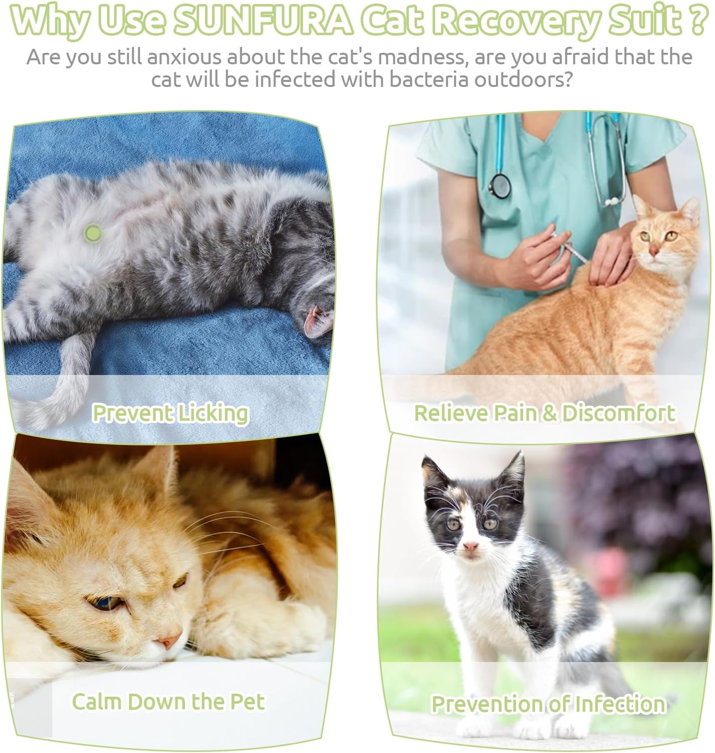 SUNFURA Traje de recuperación para gatos, body quirúrgico completo para protector de heridas abdominales, antilamidas después de la cirugía,