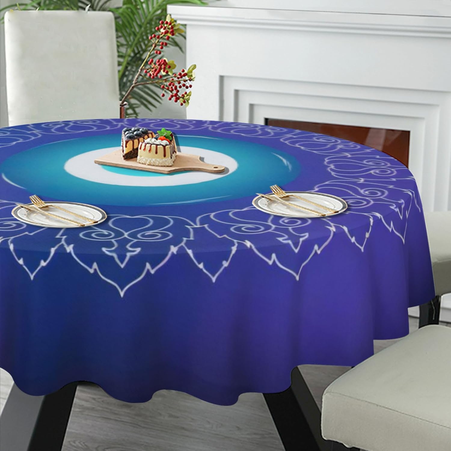 Manteles redondos griegos turcos atiasma mal de ojo mandala para cocina, mesa de comedor, fiestas, bodas, picnic (59.8 pulgadas)