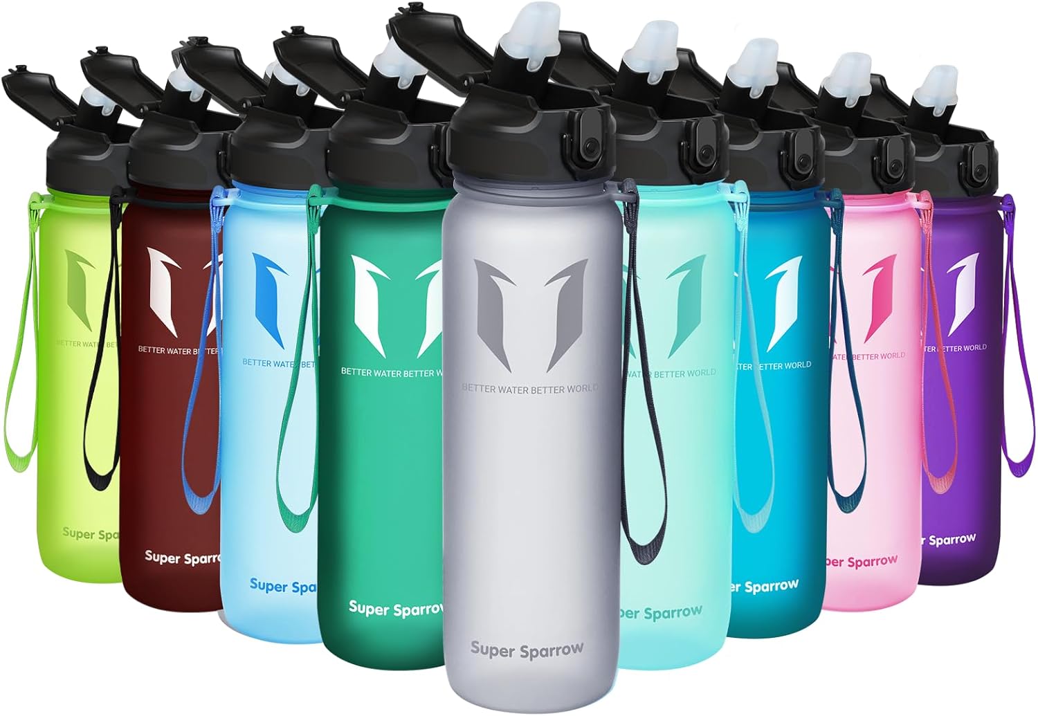 Super Sparrow Sports Water Bottle with Straw – 25 oz32 oz – Non-Toxic BPA Free & Eco-Friendly Tritan Co-Polyester Plastic Water Bottle – Leak Proof