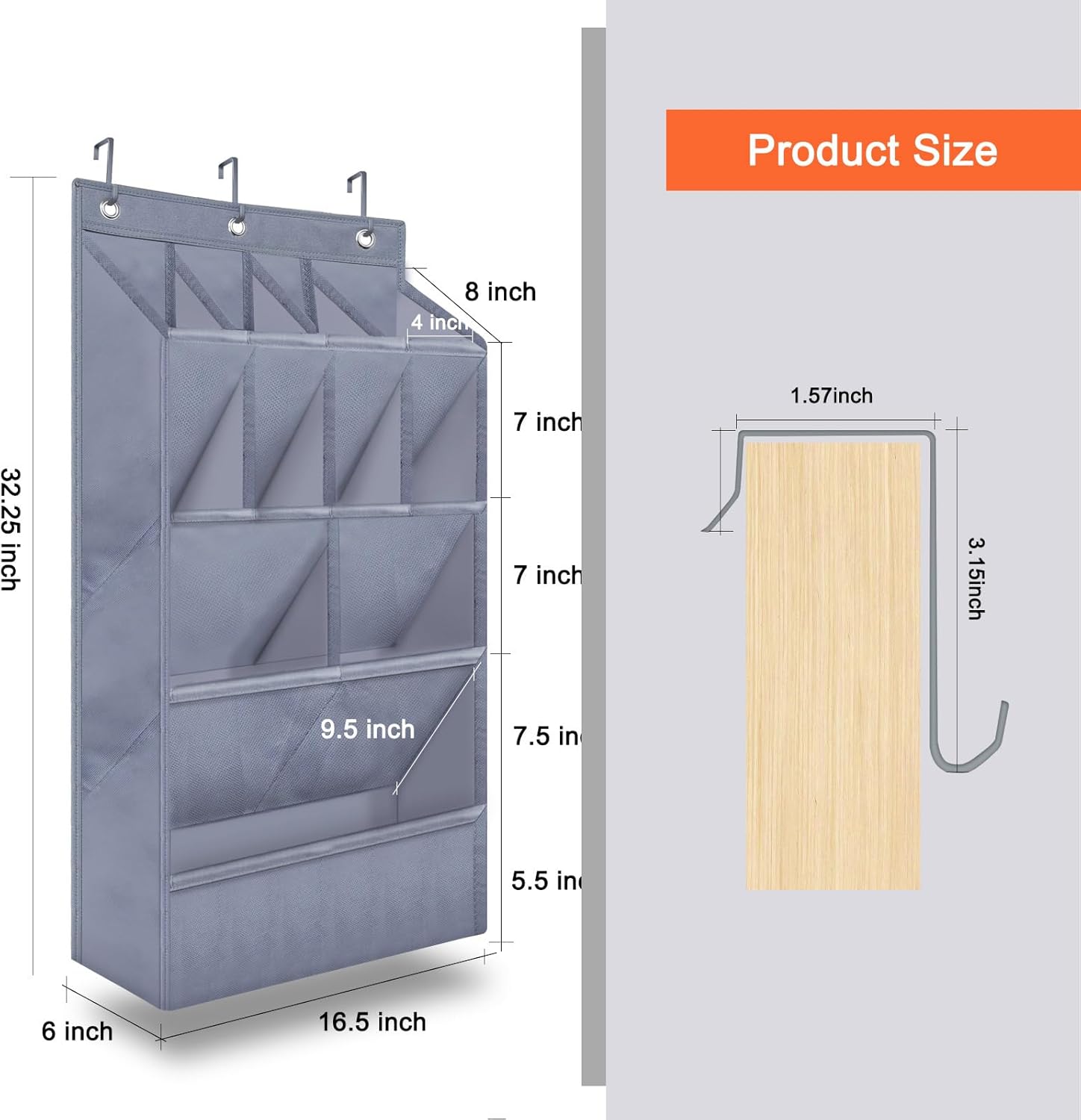 YOKMIVEM Organizador de zapatos sobre la puerta para armario, organizador de zapatos corto colgante con grandes bolsillos profundos, soporte para