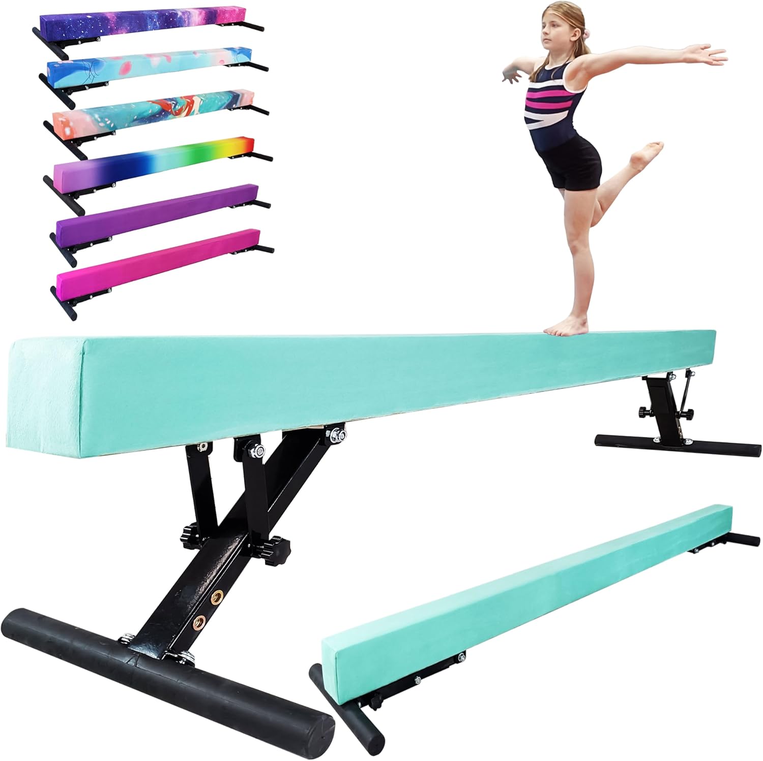 Viga balana ajustable para niños, haz de gimnasia de 8 pies, haz de piso alto y bajo para todos los niveles de gimnasia, equipo de gimnasia