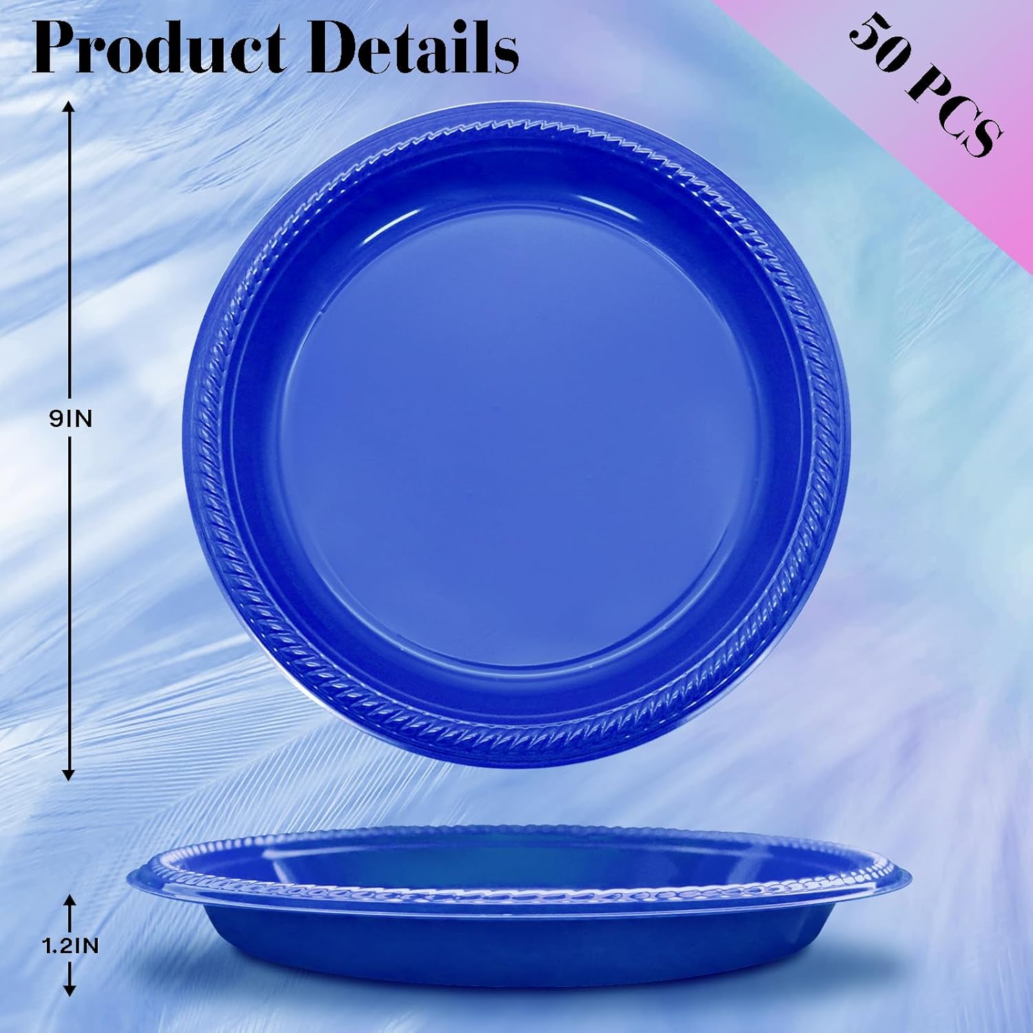joy akkess Platos desechables de plástico azul para fiestas, platos de plástico azul oscuro de 9 pulgadas desechables para fiestas, 50 platos de