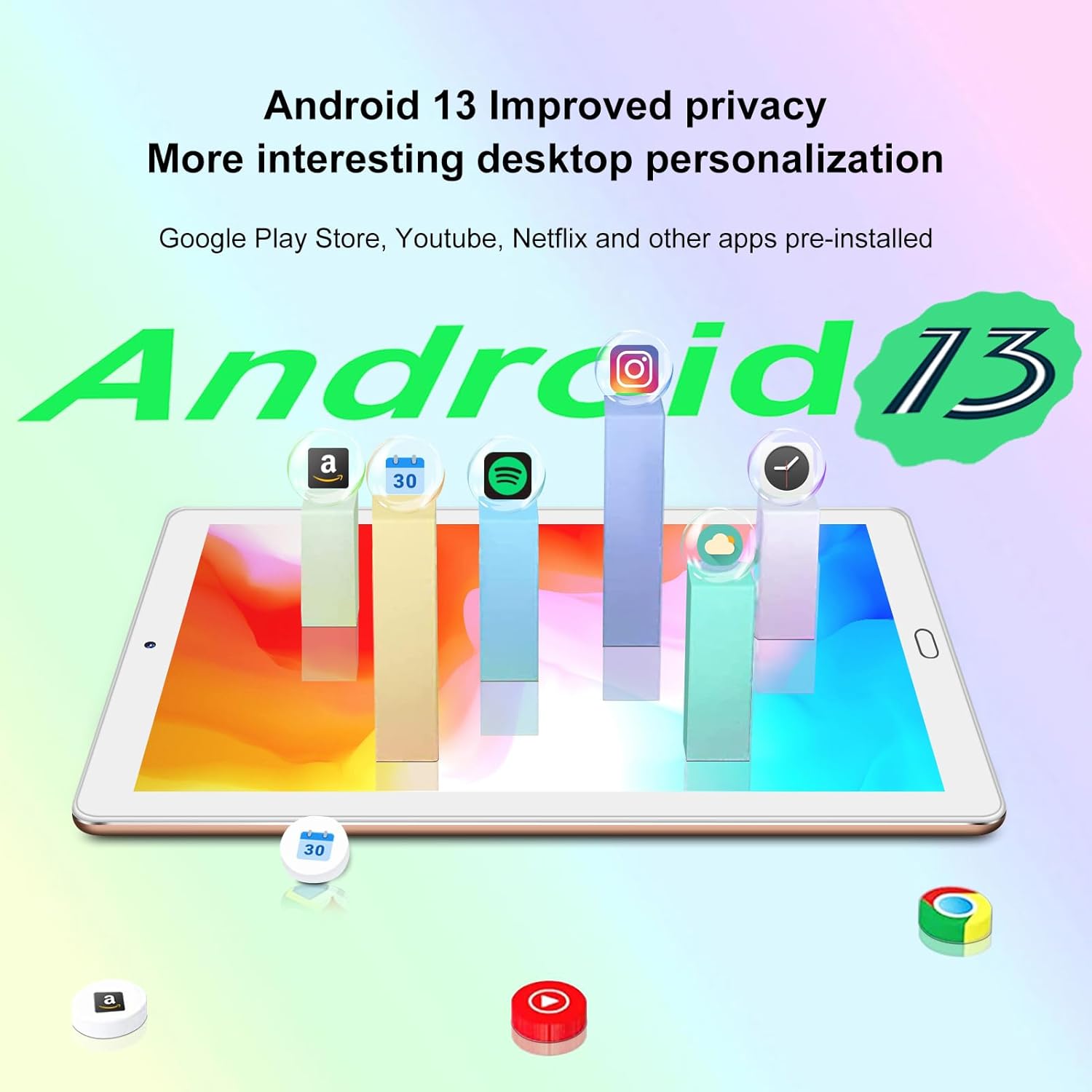 YESTEL Tablet Android 13 de 10.1 pulgadas con procesador Octa-Core, 10 GB de RAM+64 GB de ROM (expandir a 1 TB), cámara dual de 5 MP+8 MP, WiFi,