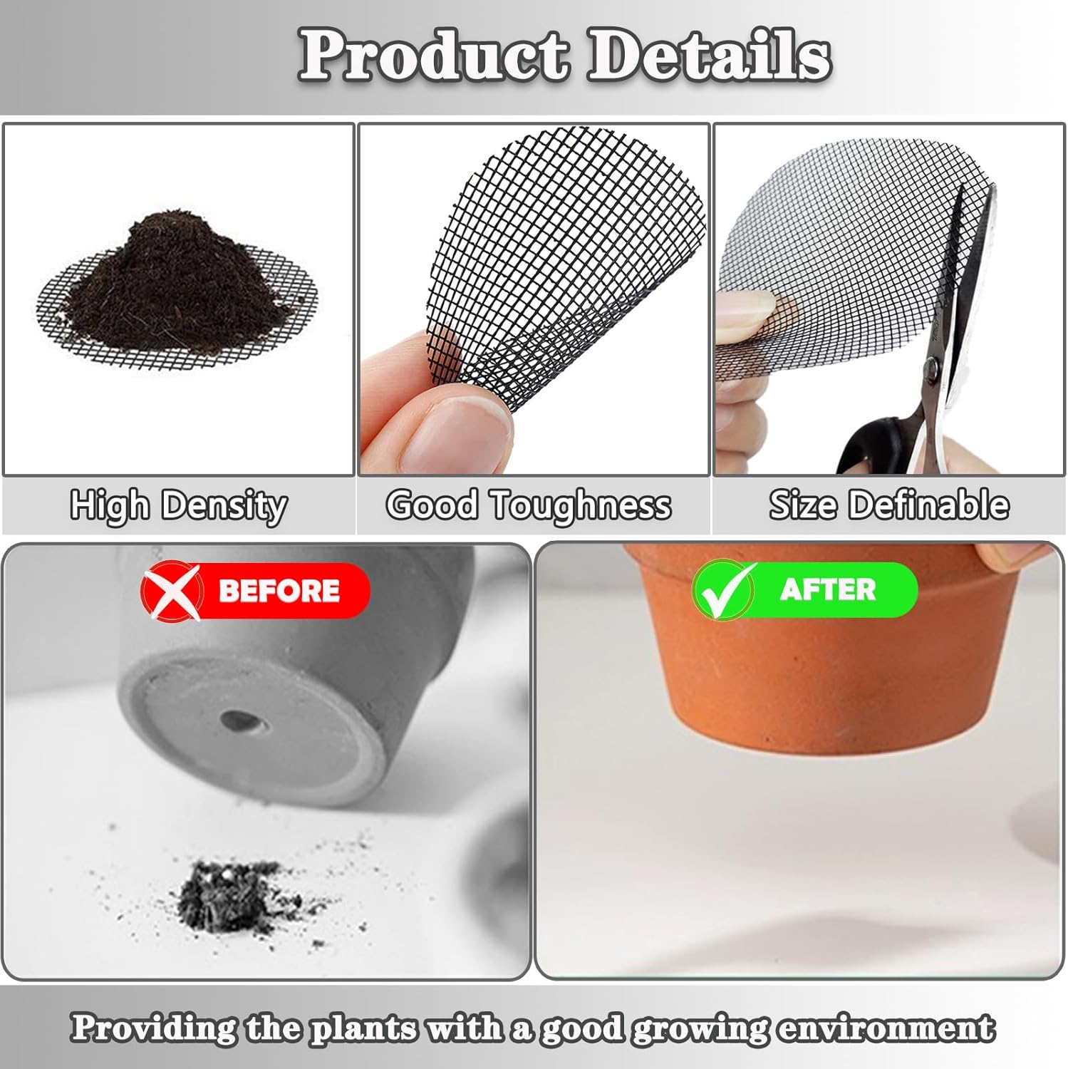 Almohadilla de malla para agujero de maceta, malla de rejilla inferior de maceta de bonsái, 2 pulgadas para plantas de flores suculentas,