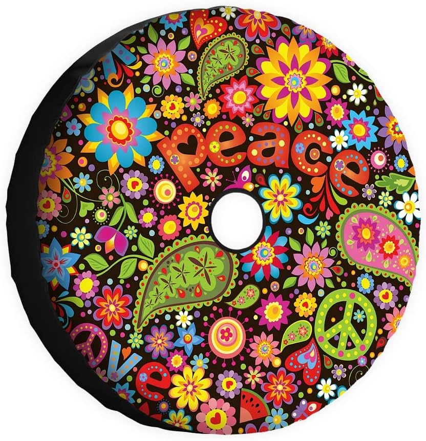 Peace Spare – Cubierta para neumático de rueda de flores, ajuste universal para remolque, RV, SUV, camión, cámper, fundas protectoras de ruedas de