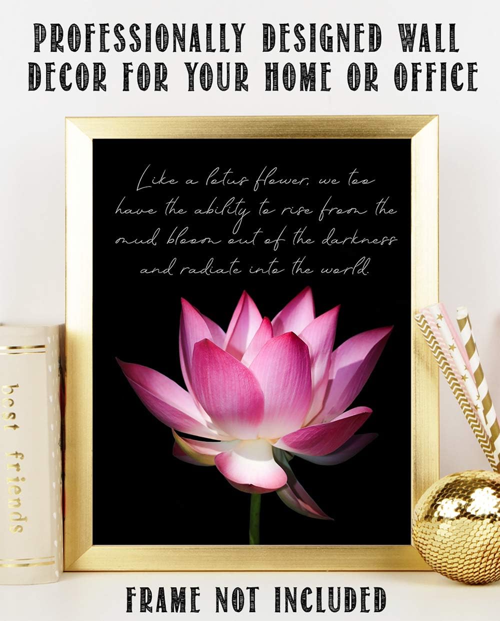 TJ Originals Decoración de pared espiritual y bohemia con texto en inglés “Like a Lotus” (Like a Lotus Flower)  Namaste Zen y meditación estética