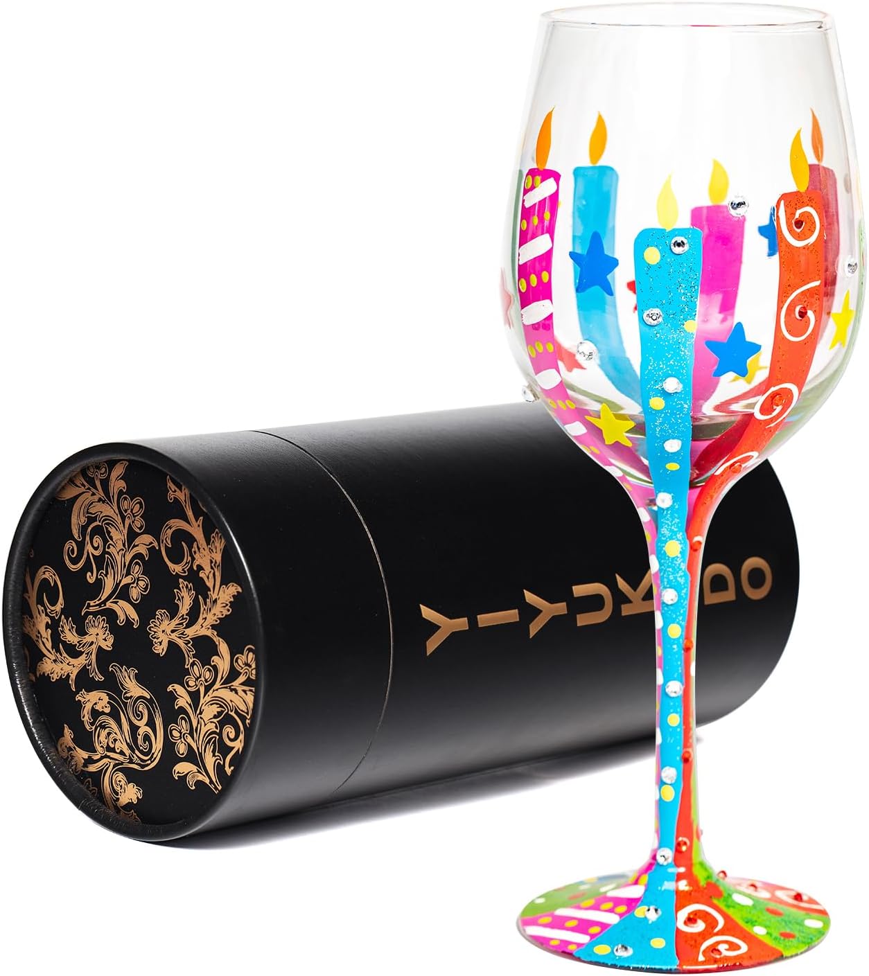 YIYUKODO Copa de vino artesanal  Pintada a mano, 15 onzas  Ideal para aficionados al vino  Elegante celebración esencial  Incluye caja de regalo