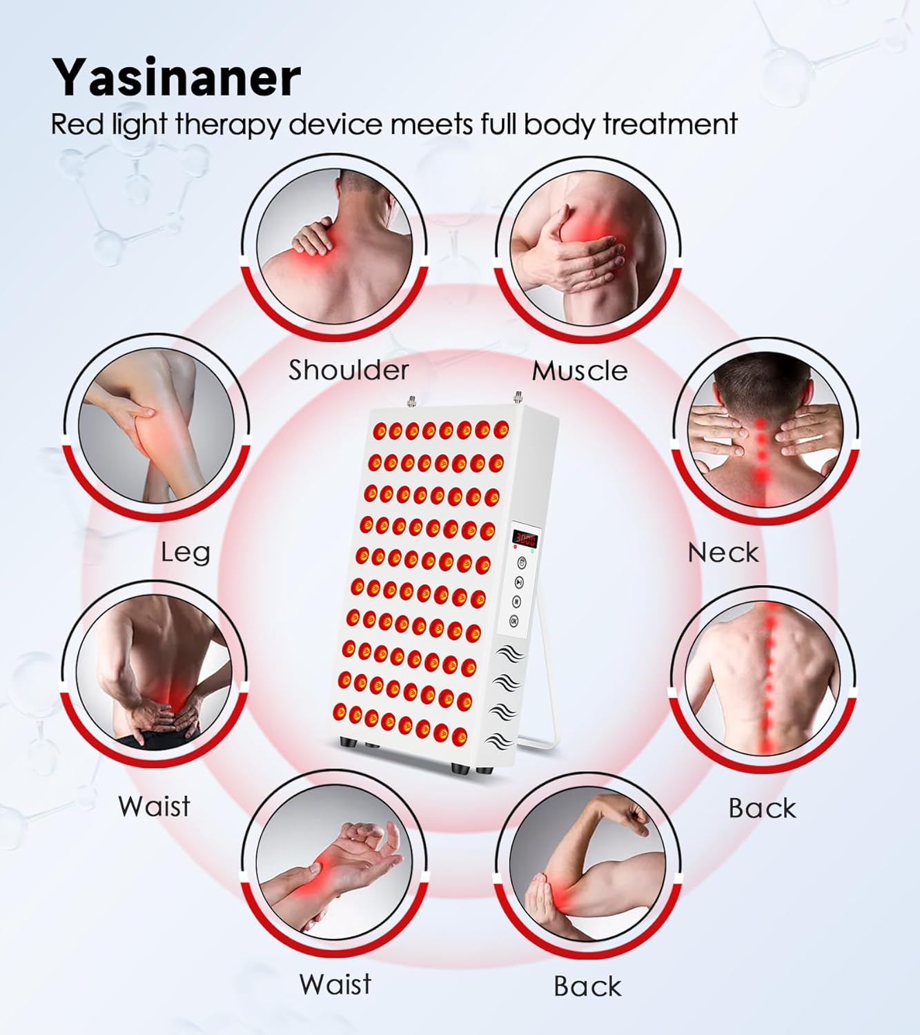 Terapia de luz roja para cara y cuerpo, lámpara de terapia de luz roja yasinaner de 660 nm roja y 850 nm de luz infrarroja cercana, dispositivo de