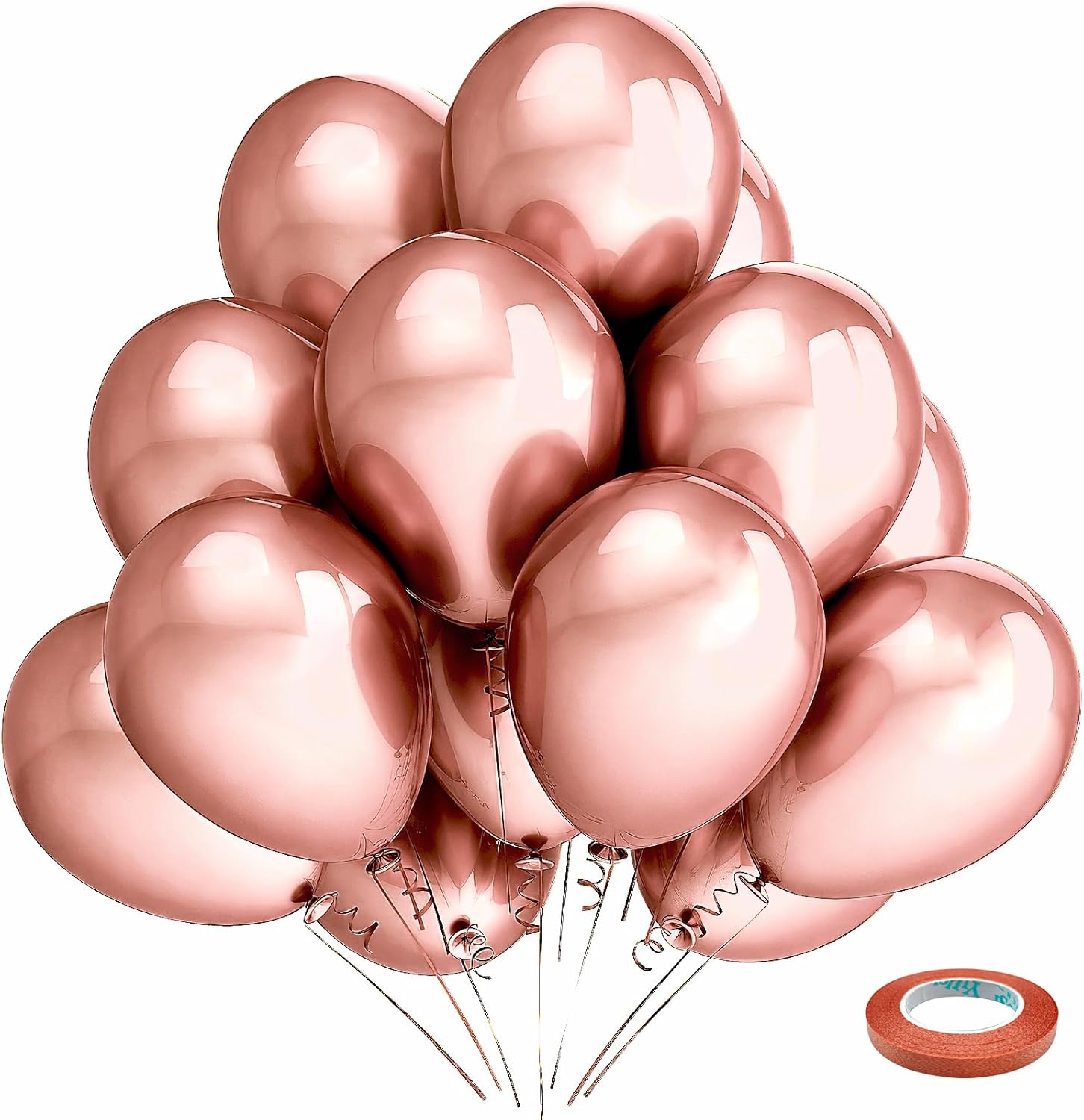 Bezente Globos cromados metálicos de oro rosa, paquete de 100 globos redondos de látex de oro rosa de 12 pulgadas para decoración de bodas,