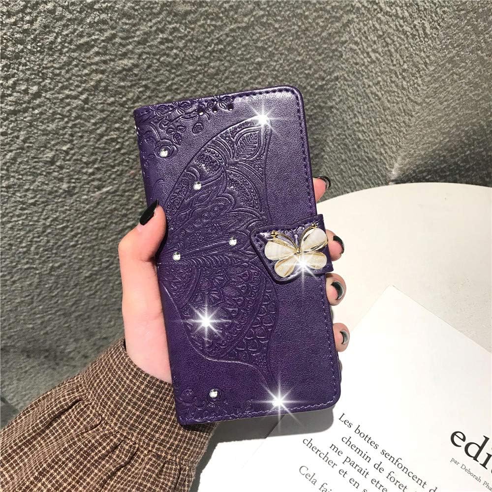 Compatible con Xiaomi Redmi Note 10 Pro Funda con purpurina con tarjetero y soporte de cuero Flip Wallet Diamond Butterfly Funda protectora a prueba
