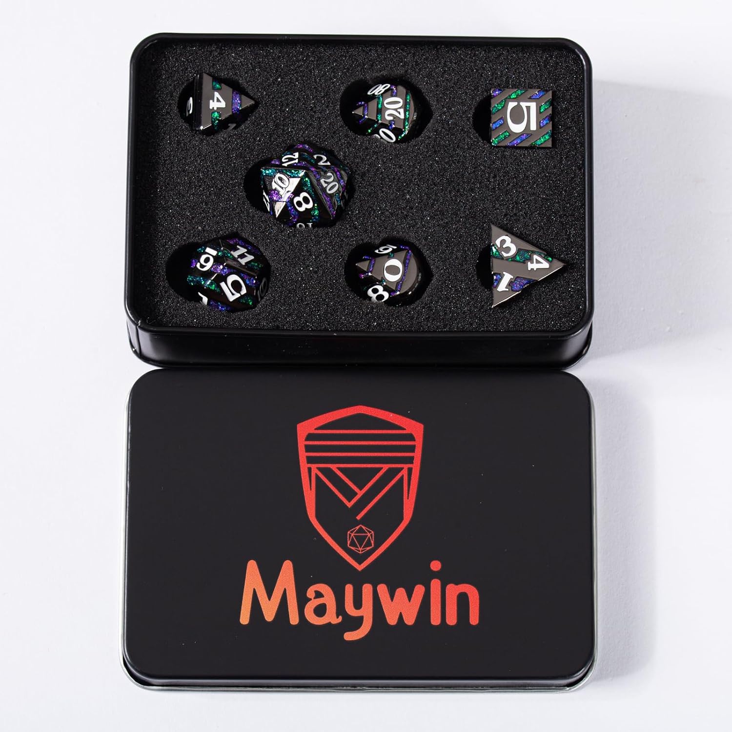DND – Juego de dados de mazmorras y dragones d20, dados de rayas metálicas con funda de regalo, juegos de dados poliédricos para juegos de mesa,