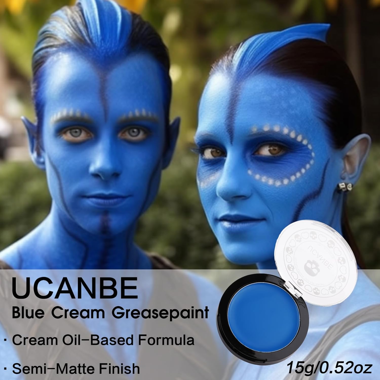 UCANBE Base de maquillaje azul para la cara y el cuerpo, paleta profesional no tóxica de pintura de grasa para fiestas de niños y adultos, pinturas