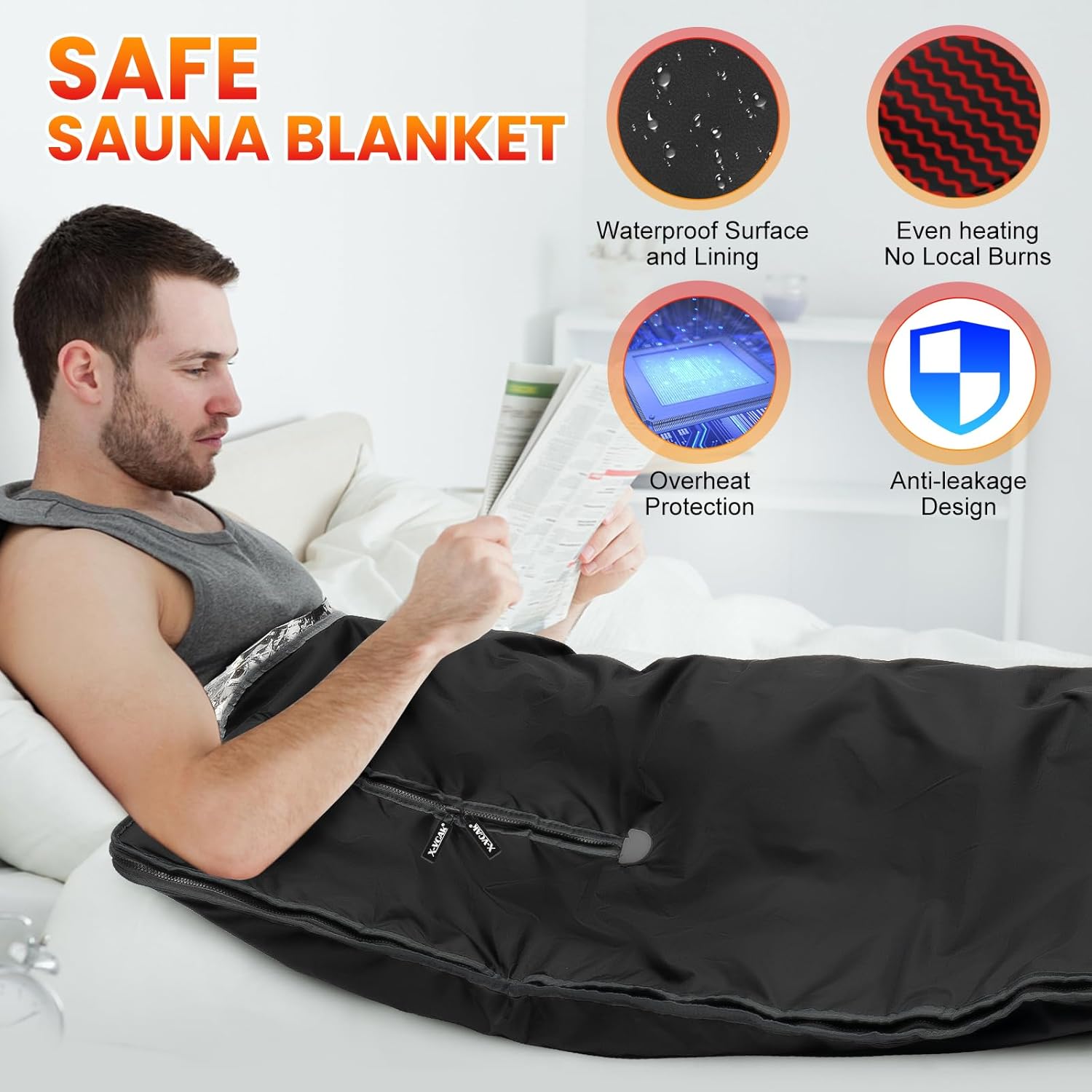 Manta de sauna para desintoxicación, manta de sauna de infrarrojos lejanos, sauna portátil para el hogar, 86-158, temporizador de 20-60 minutos, 6
