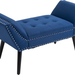 HOMCOM Moderno banco otomano tapizado de tela decorativa para dormitorio o sala de estar, color azul HOMCOM Moderno banco otomano tapizado de tela decorativa para dormitorio o sala de estar, color azul