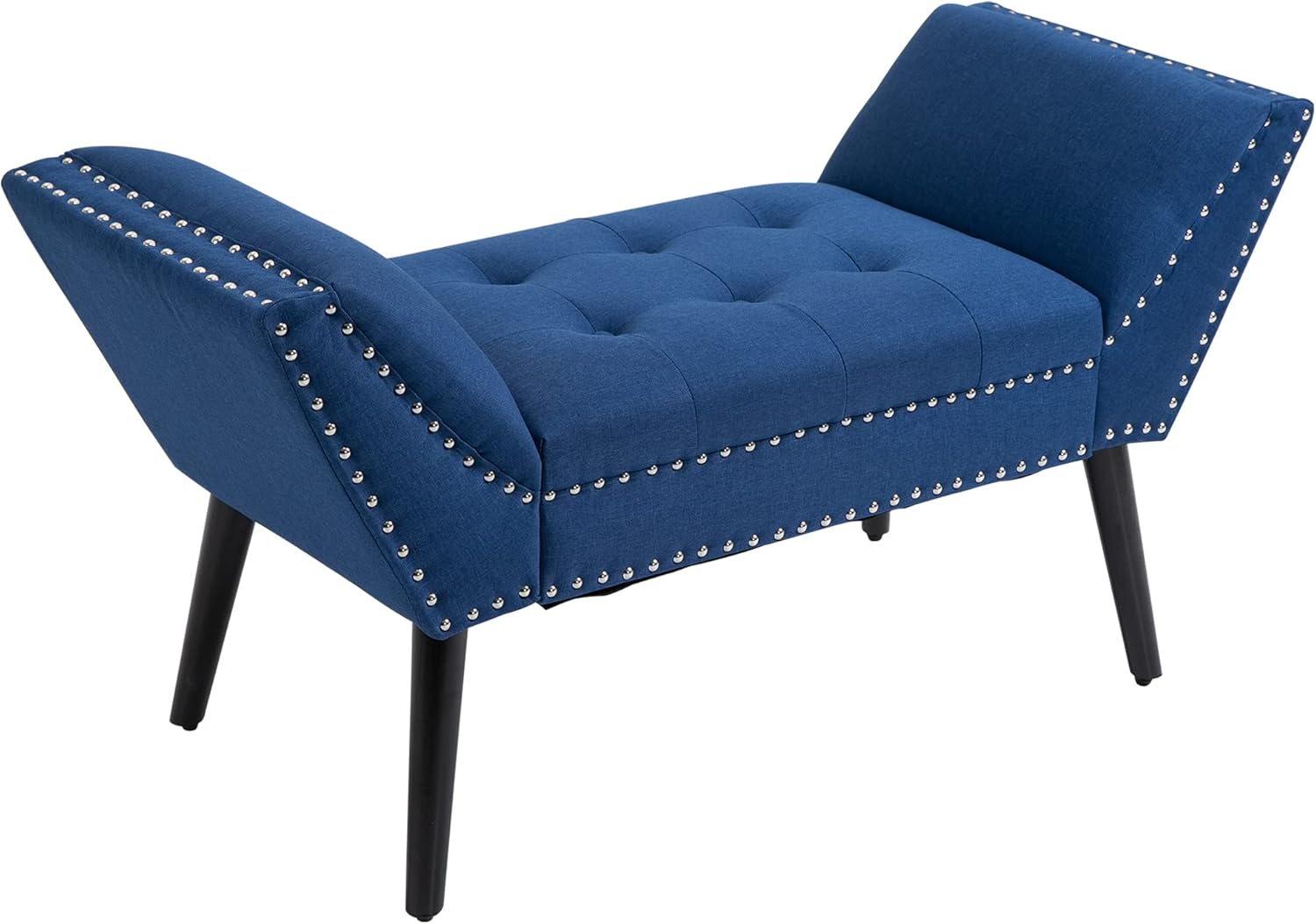 HOMCOM Moderno banco otomano tapizado de tela decorativa para dormitorio o sala de estar, color azul