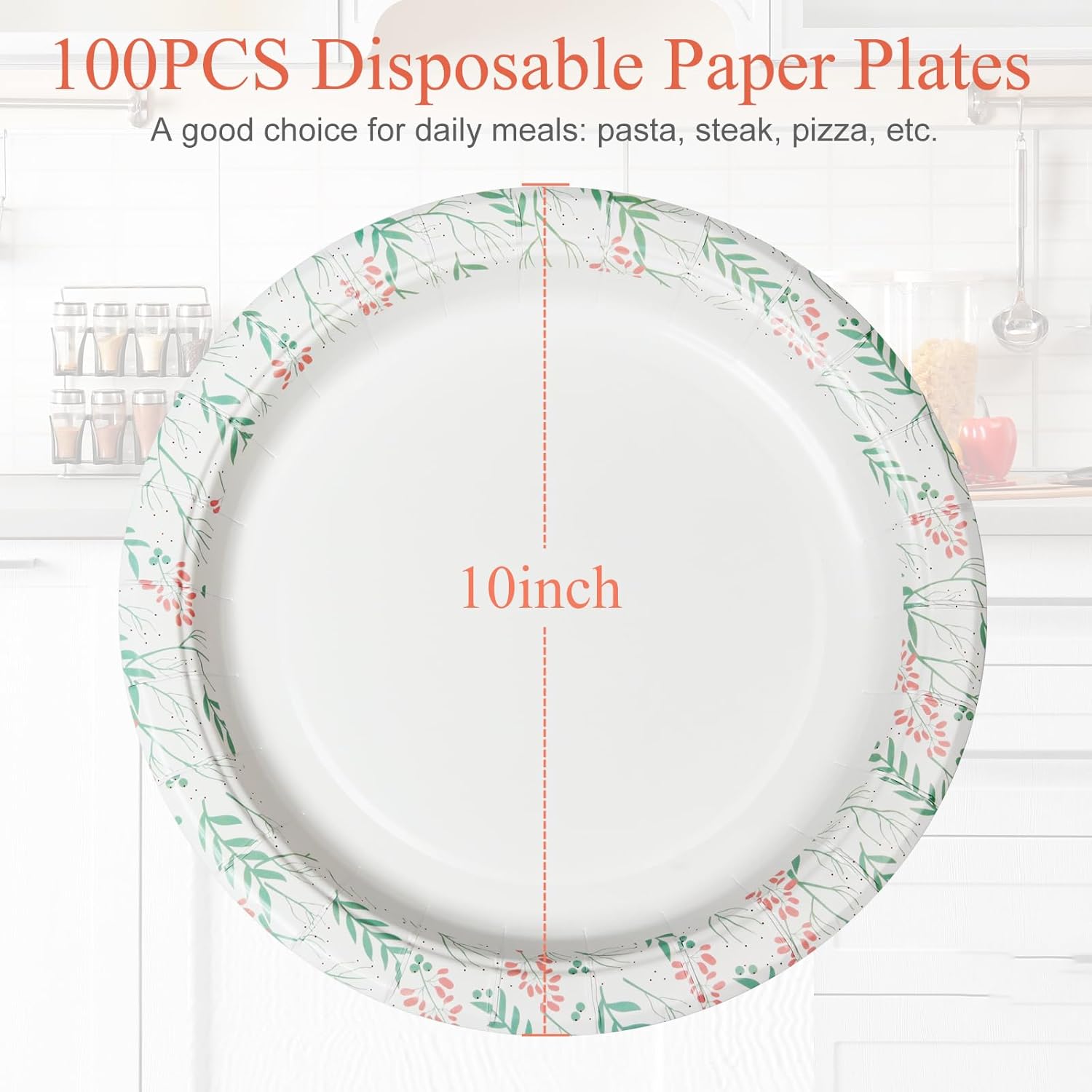 Platos de papel de 10 pulgadas, 100 platos de papel desechables, platos compostables, a prueba de remojo, a prueba de cortes, platos de papel