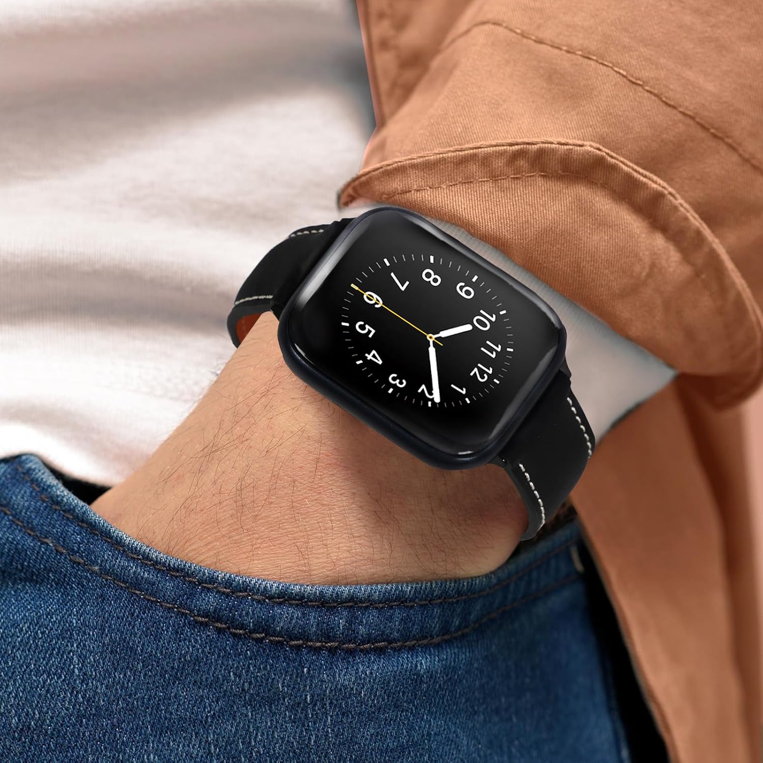 Correas de cuero genuino compatibles con Apple Watch Band de 1.929 in 1.772 in 1.732 in 1.654 in 1.614 in 1.575 in 1.496 in para hombres y mujeres,