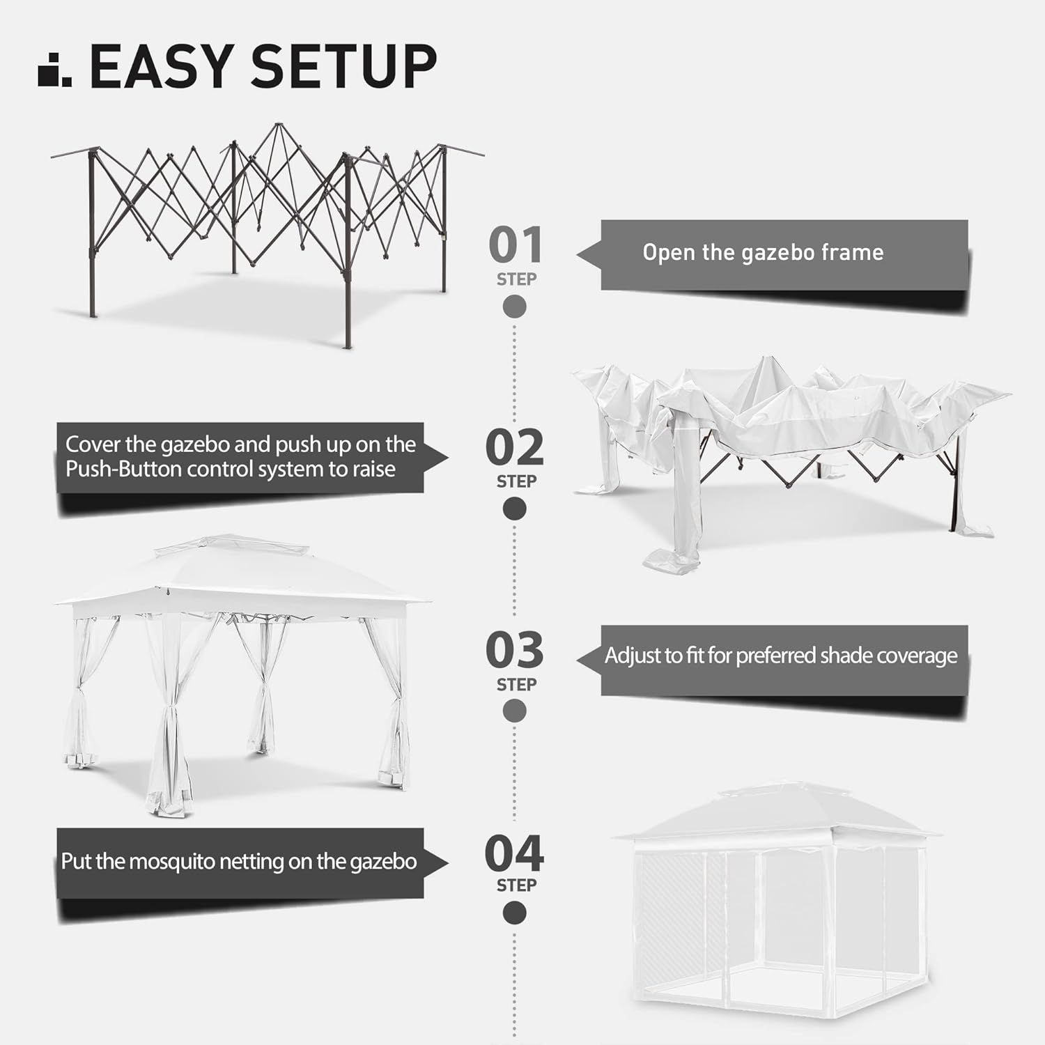 Joyside Gazebo desplegable de 11 x 11 pies para patios, carpa con paredes laterales, carpa para exteriores con mosquitera, toldo desplegable para