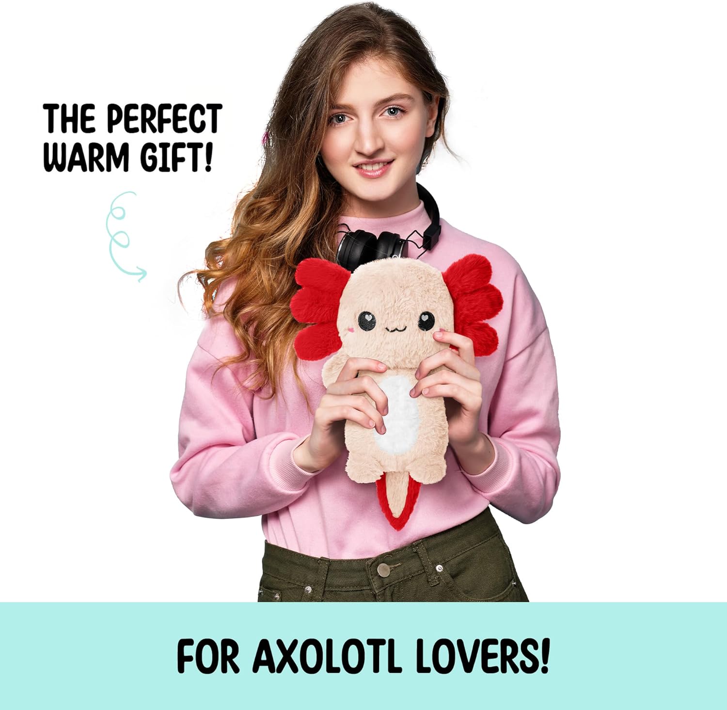 Axolotl – Almohadilla térmica para microondas sin perfume de 1.5 libras para mujeres y niños, bonita almohada suave y acogedora de felpa calentable,