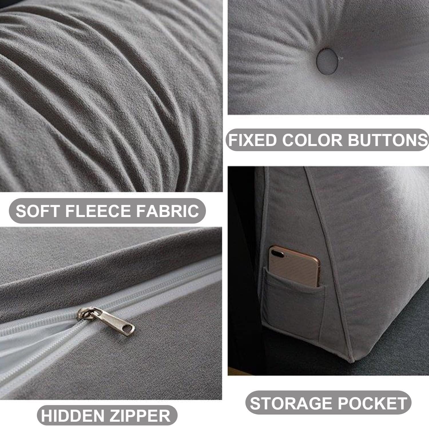 ZZYK Almohada triangular para cabecero, cojín triangular de color sólido, almohada de descanso en cama de lectura, almohada extraíble con soporte de