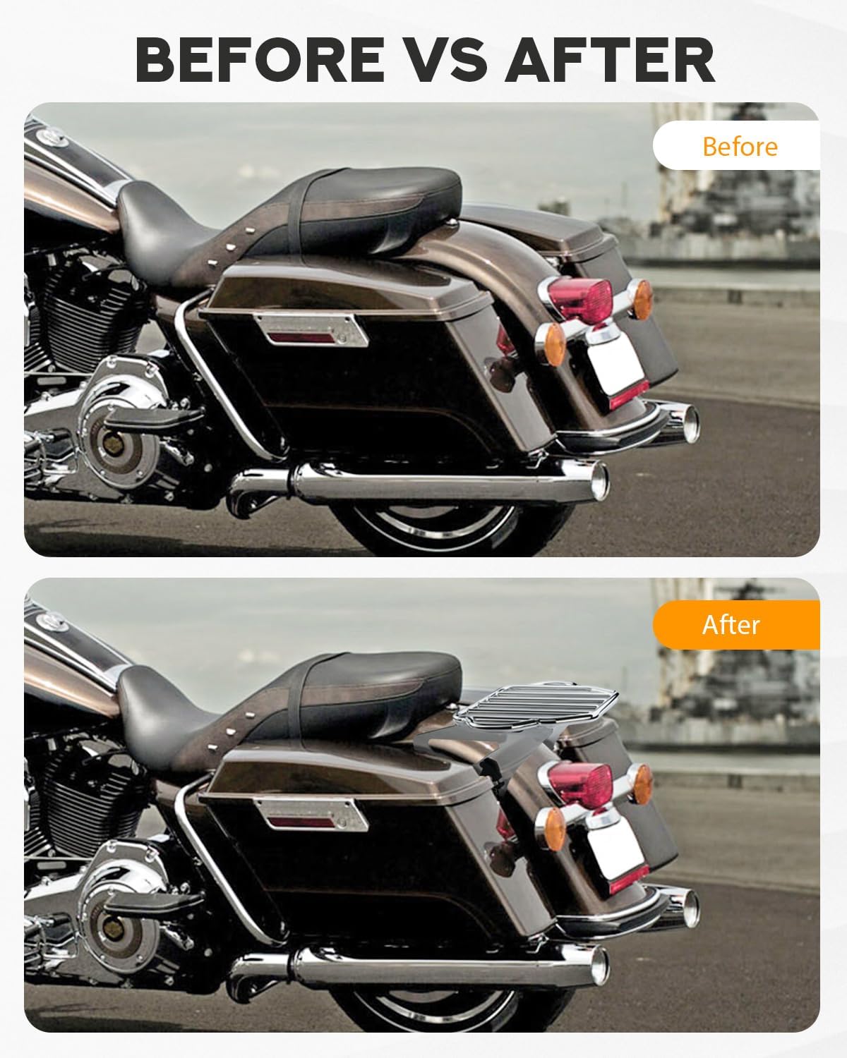 PBYMT Portaequipajes desmontable cromado de dos posiciones compatible con Harley Touring Road King Street Electra Glide 2009 y posterior