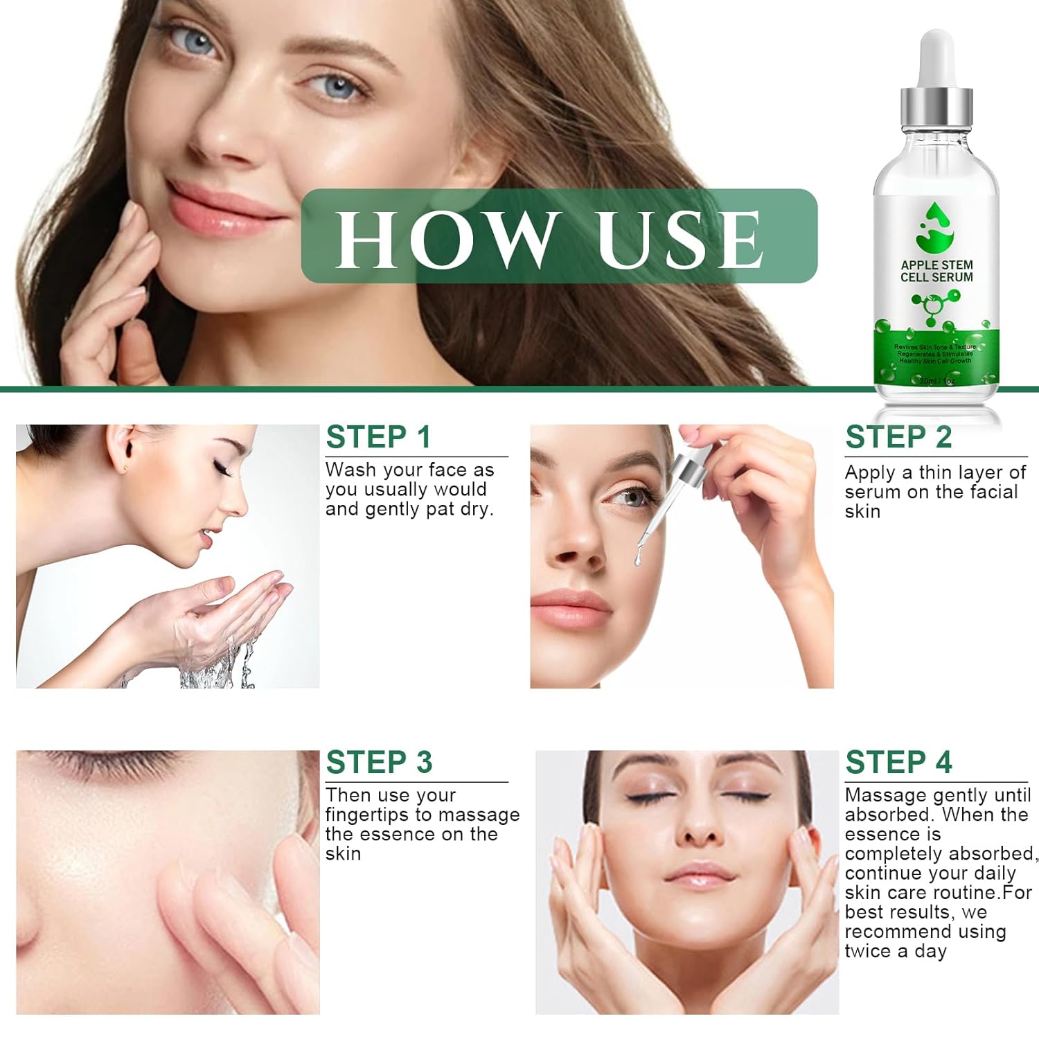 Suero para el cuidado de la piel facial, suero líquido de células madre de manzana para piel firme, eliminación del acné, limpieza de poros,