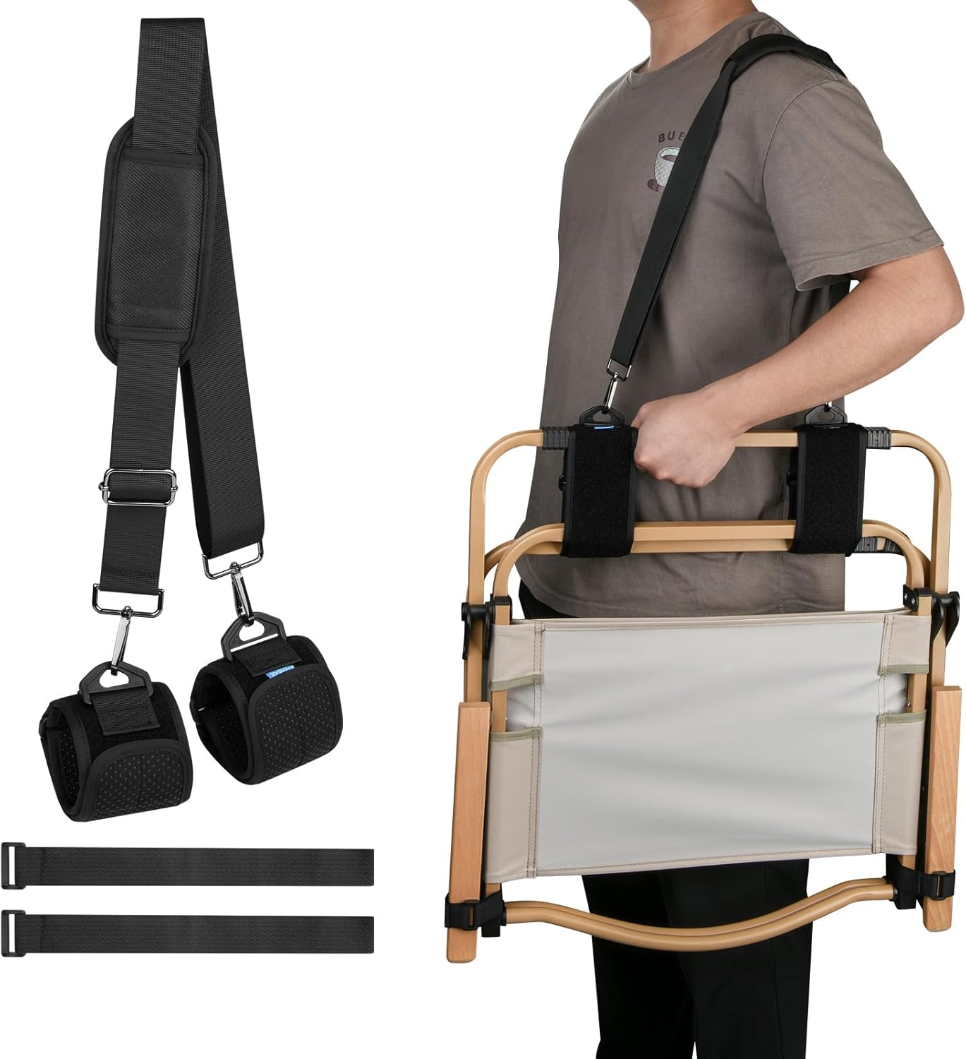 Xxerciz Correa de transporte para silla de playa, silla plegable, correa de hombro ajustable para silla de campamento, correa de transporte de
