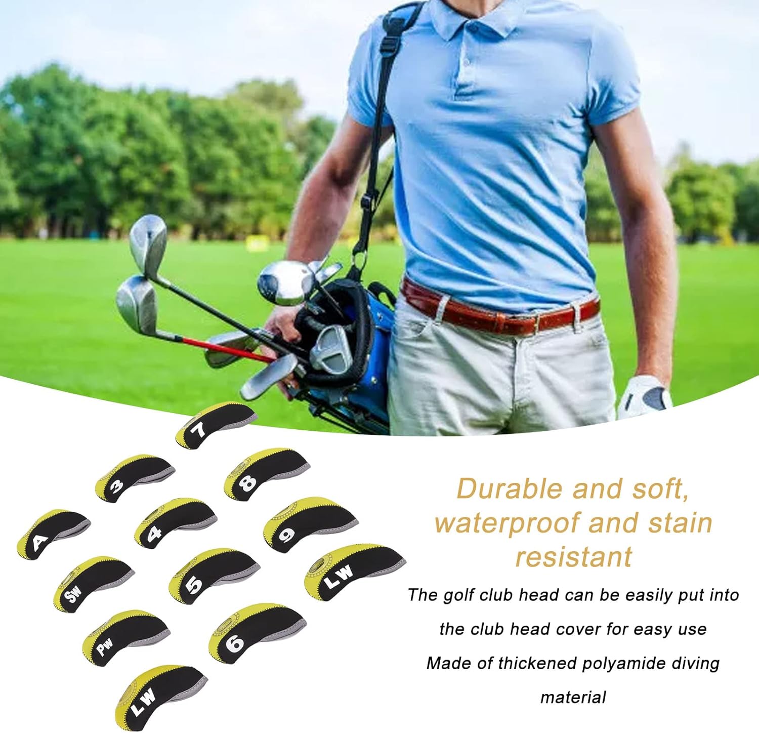 Fundas de cabeza de hierro de golf, 12 piezas de neopreno protector de palos de golf a prueba de arañazos de cuero para palos de golf para todas las