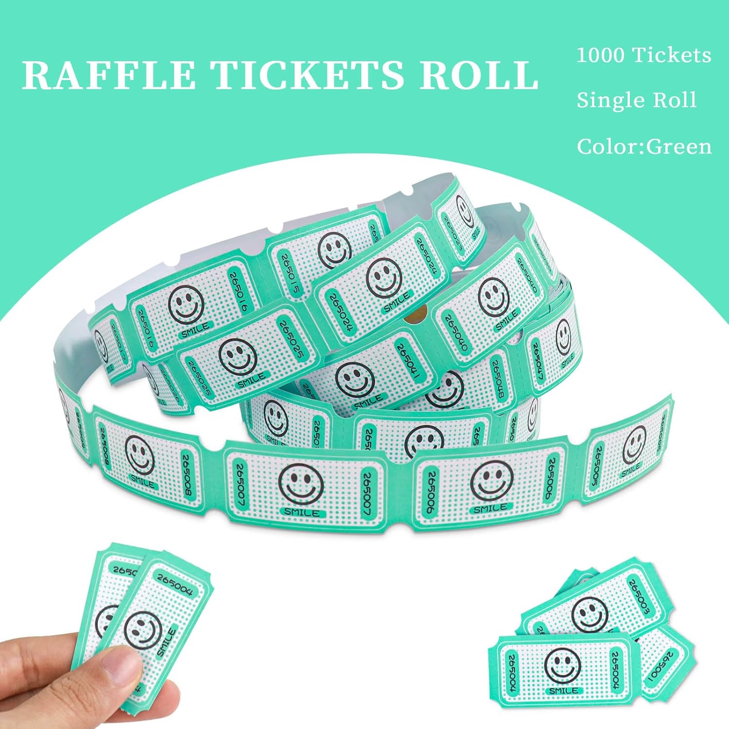 Boletos para rifas de un solo rollo, boletos sonrientes para eventos, entradas, recompensas de clase, recaudación de fondos y premios Rollo de 1000