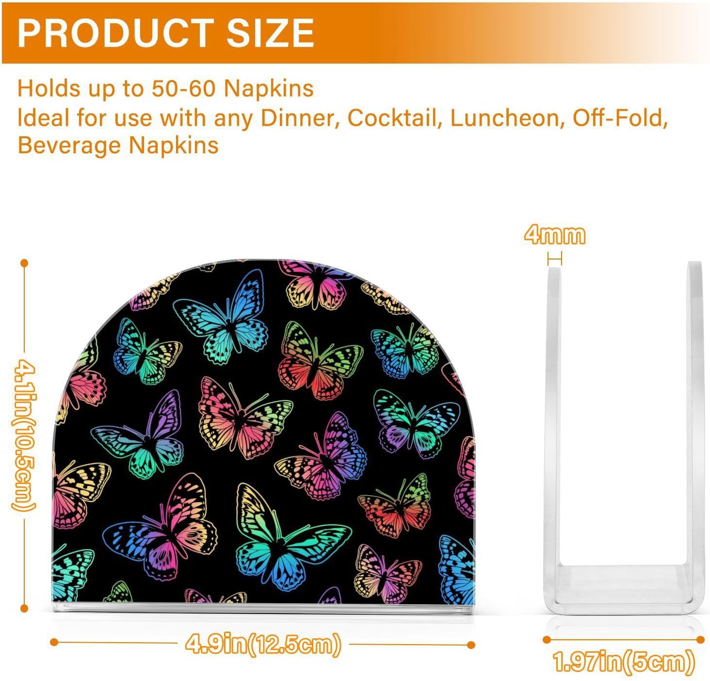 Napkin Holder Gradient Butterflies Napkin Holders for Tables, Clear Acrylic Napkin Holders Cocktail Napkin Holder for Kitchen Restaurant Bar Home