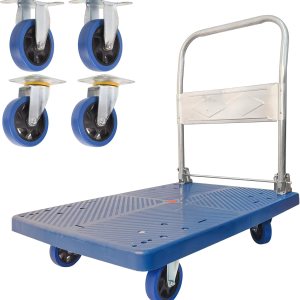 Carrito de cama plana, plataforma de alta capacidad de 660 libras, ruedas giratorias de 360 grados, carrito de mano plegable para carga y Carrito de cama plana, plataforma de alta capacidad de 660 libras, ruedas giratorias de 360 grados, carrito de mano plegable para carga y