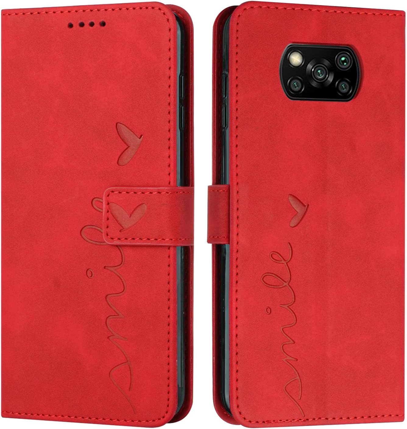 Para Xiaomi Poco X3 NFCX3  X3 Pro Flip Phone Case, Anti Drop, Anti Scratch Funda protectora, Funda protectora tipo cartera Rojo
