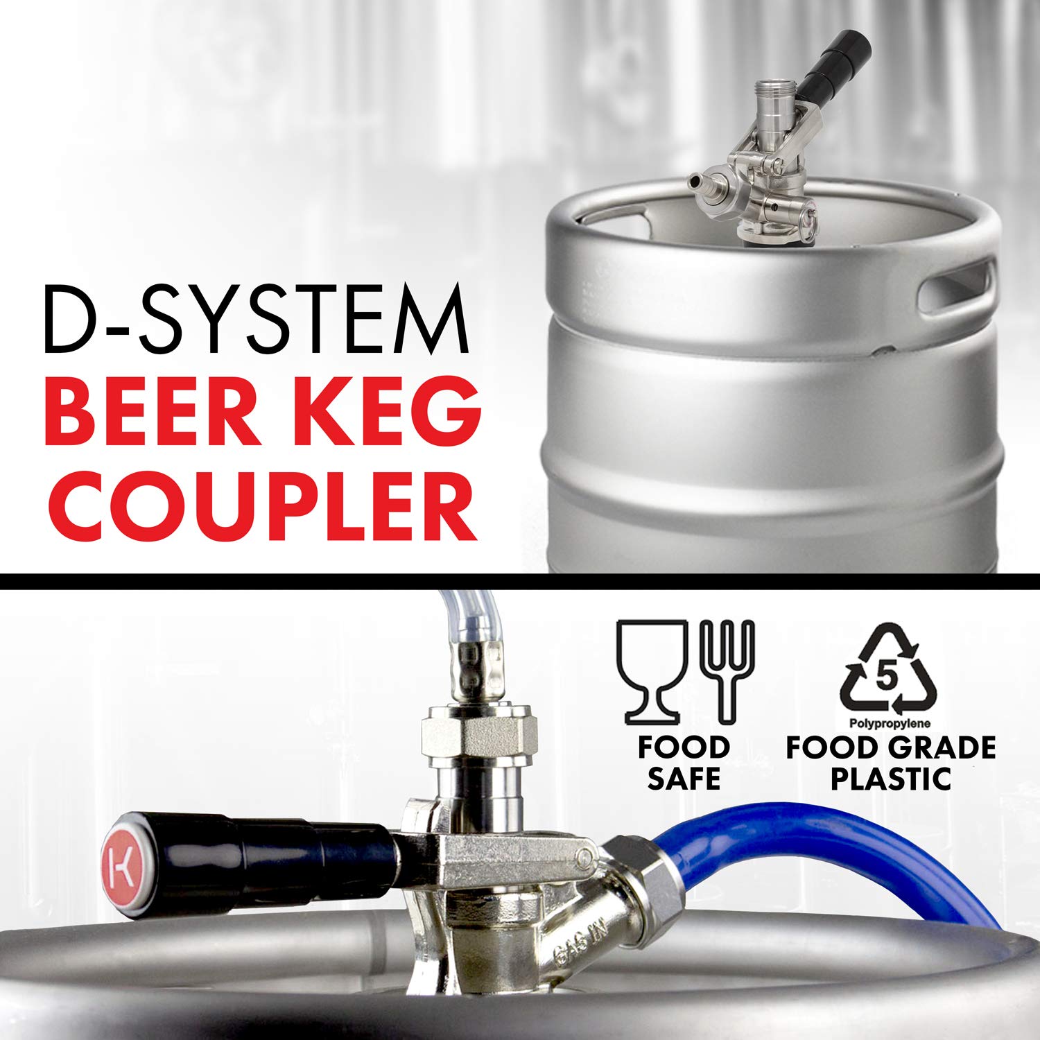 KegWorks BF-KT85D-2 US Sankey Keg Acoplador  Sistema D  Manija de palanca de palanca negra