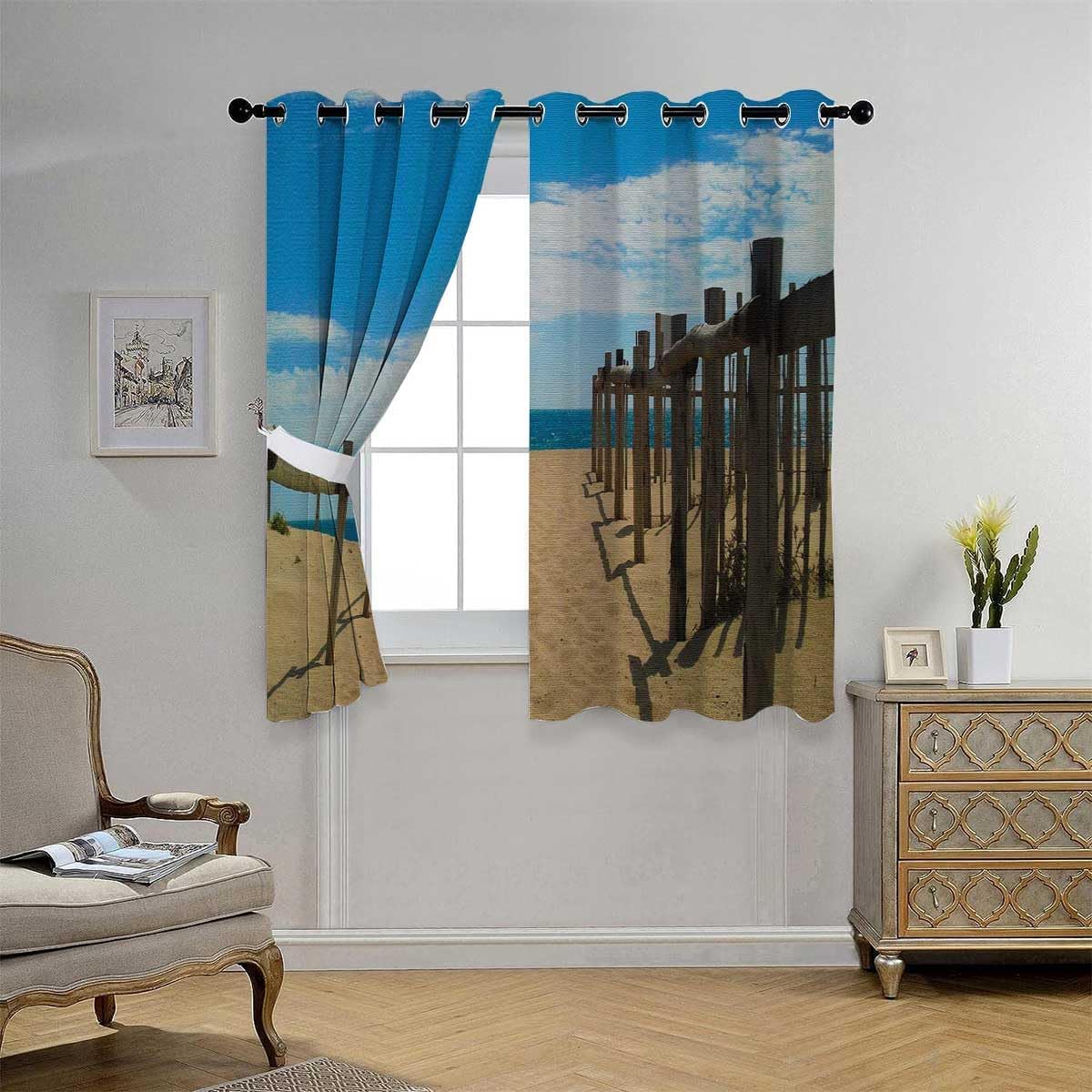 YANFENQI Cortinas para Habitacion – Cortinas para Habitacion – Cortinas opacas para puerta corrediza con vista a la playa, manta acústica de 55